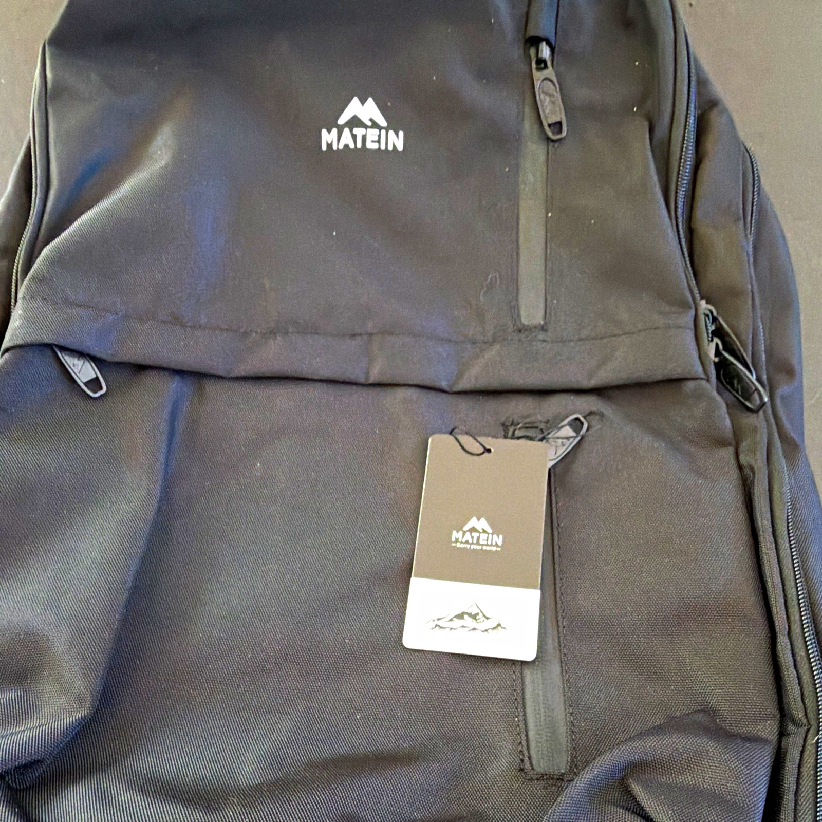 MATEIN Black 15" Laptop Backpack Built-In USB Port Padded Polyester Solid
