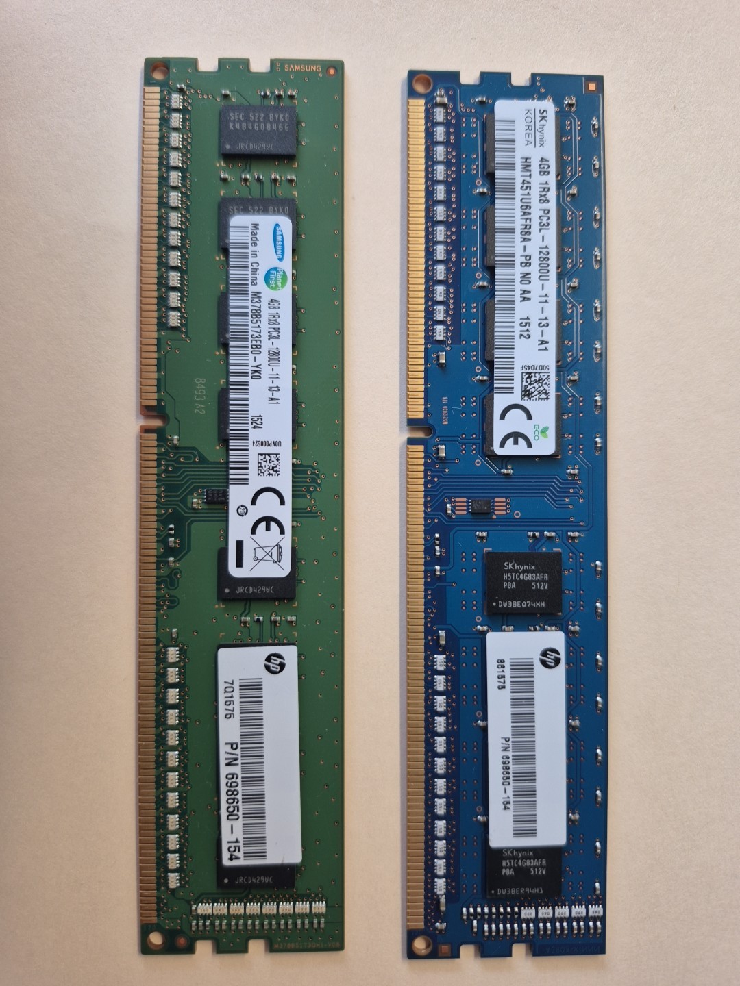  8GB RAM - 4GB SAMSUNG PC3L-12800U (DDR3-1600) & 4GB HYNIX HP - USED AS IS