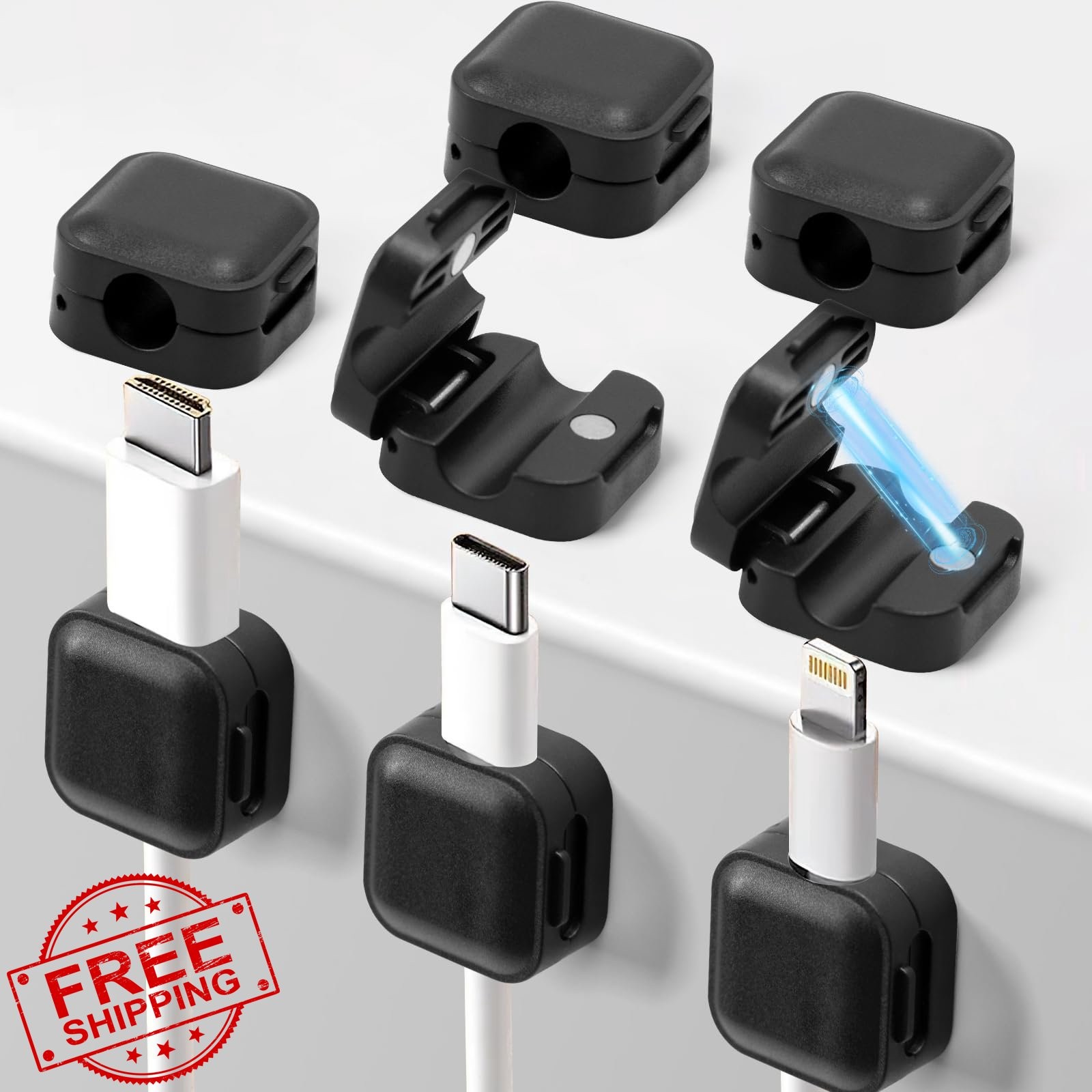 Art3d Magnetic Cable Clips Black 8 Pack