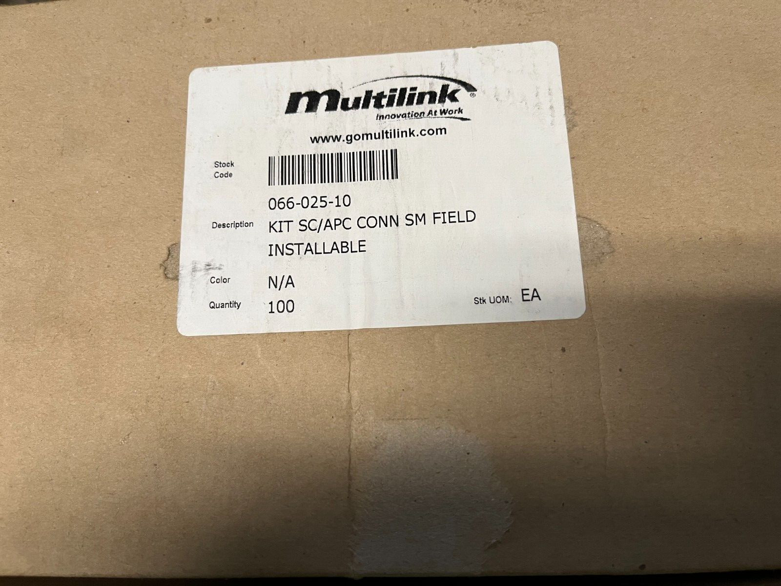 Multilink 066-025-10 Surelight Field Installable Conn SC/APC SGL MODE Box of 100