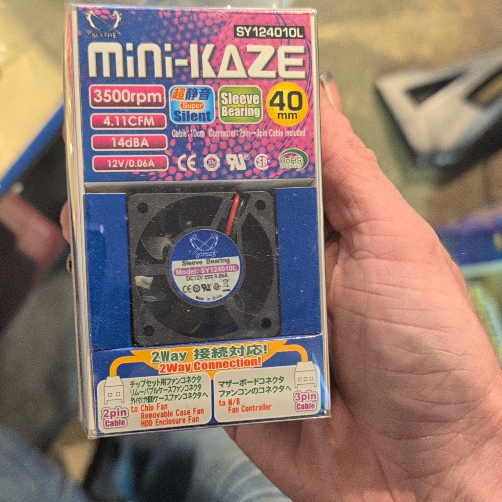 Scythe Mini-Kaze 40mm Case Fan 3500RPM Sleeve 12V 2/3-Pin SY124010L Black