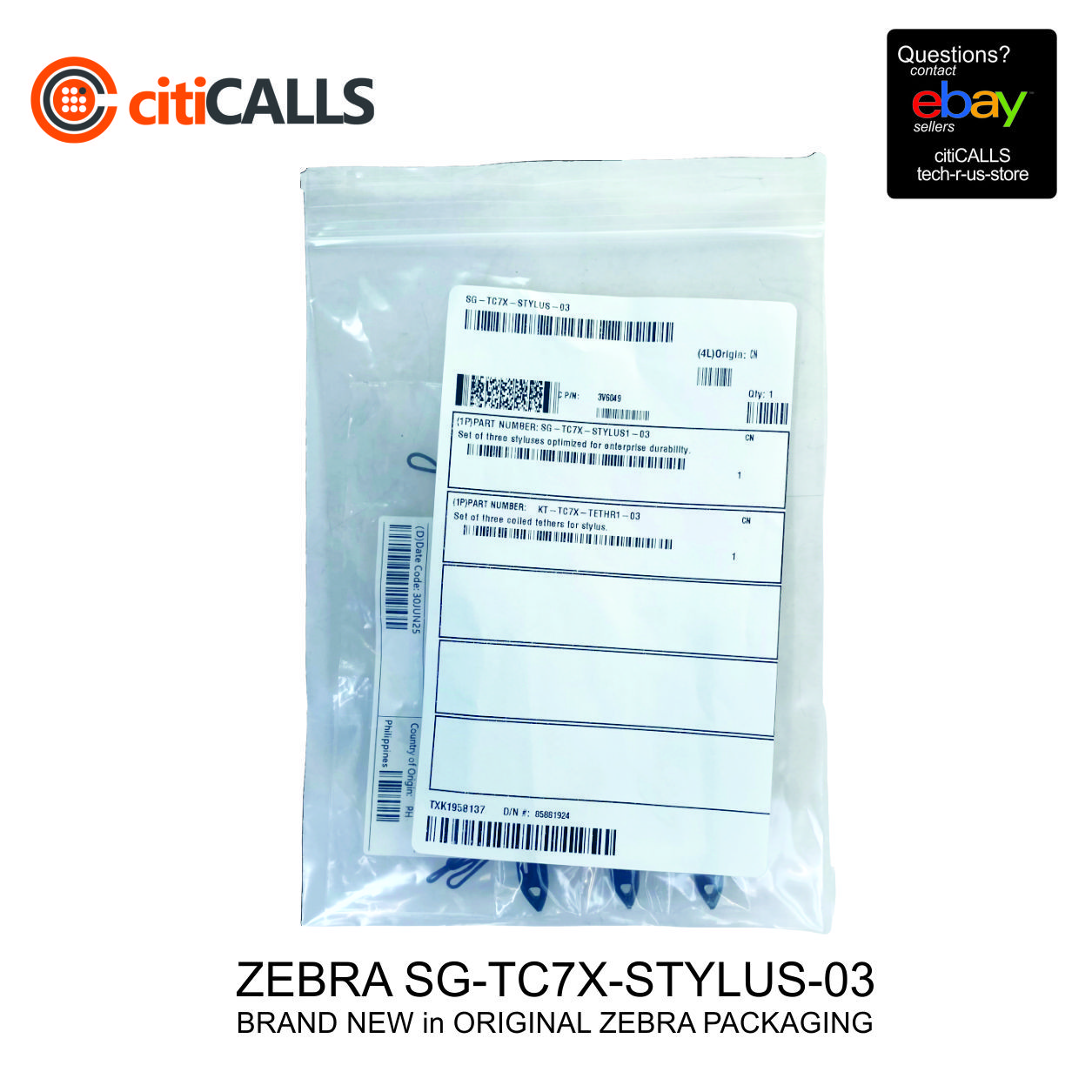 Zebra SG-TC7X-STYLUS-03 Stylus - 3 Pack - Capacitive Touchscreen Type Supported