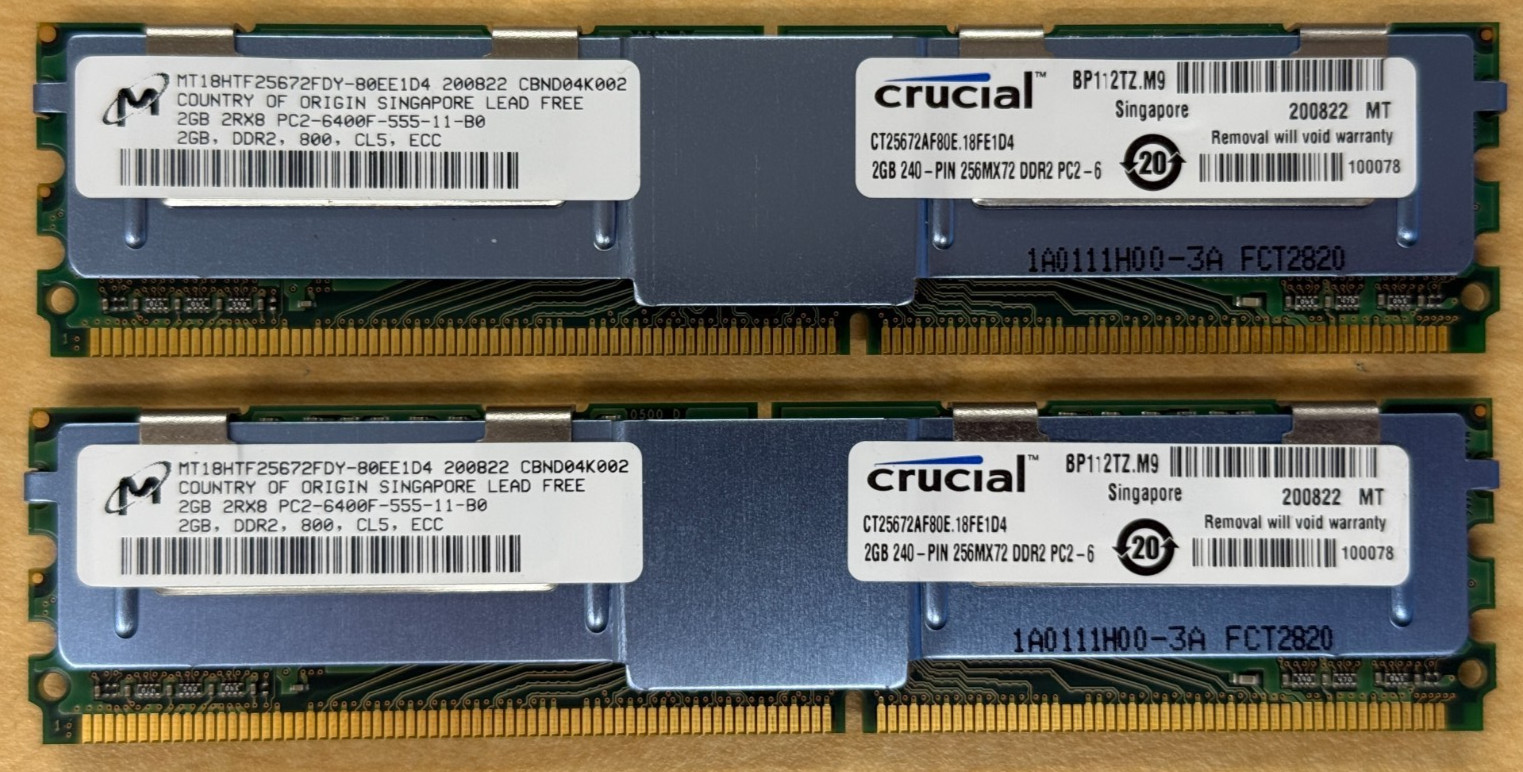 Crucial 4GB 2x2GB ct25672af667.m18fg0d6 240 Pin DDR2 Server Memory