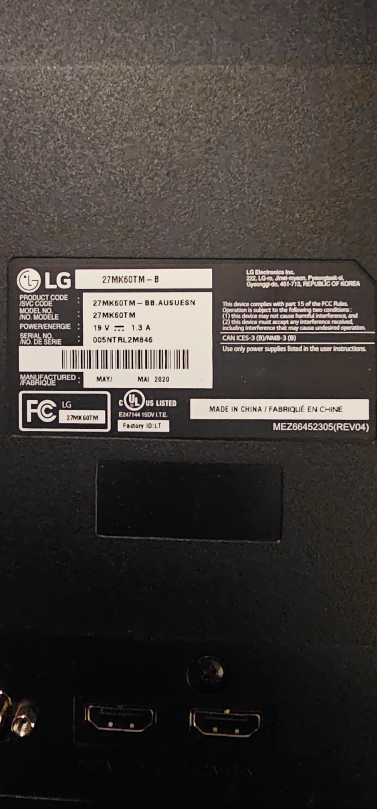 LG 27MK60TM-B 27in. Monitor Parts Only Screen Damaged for Parts
