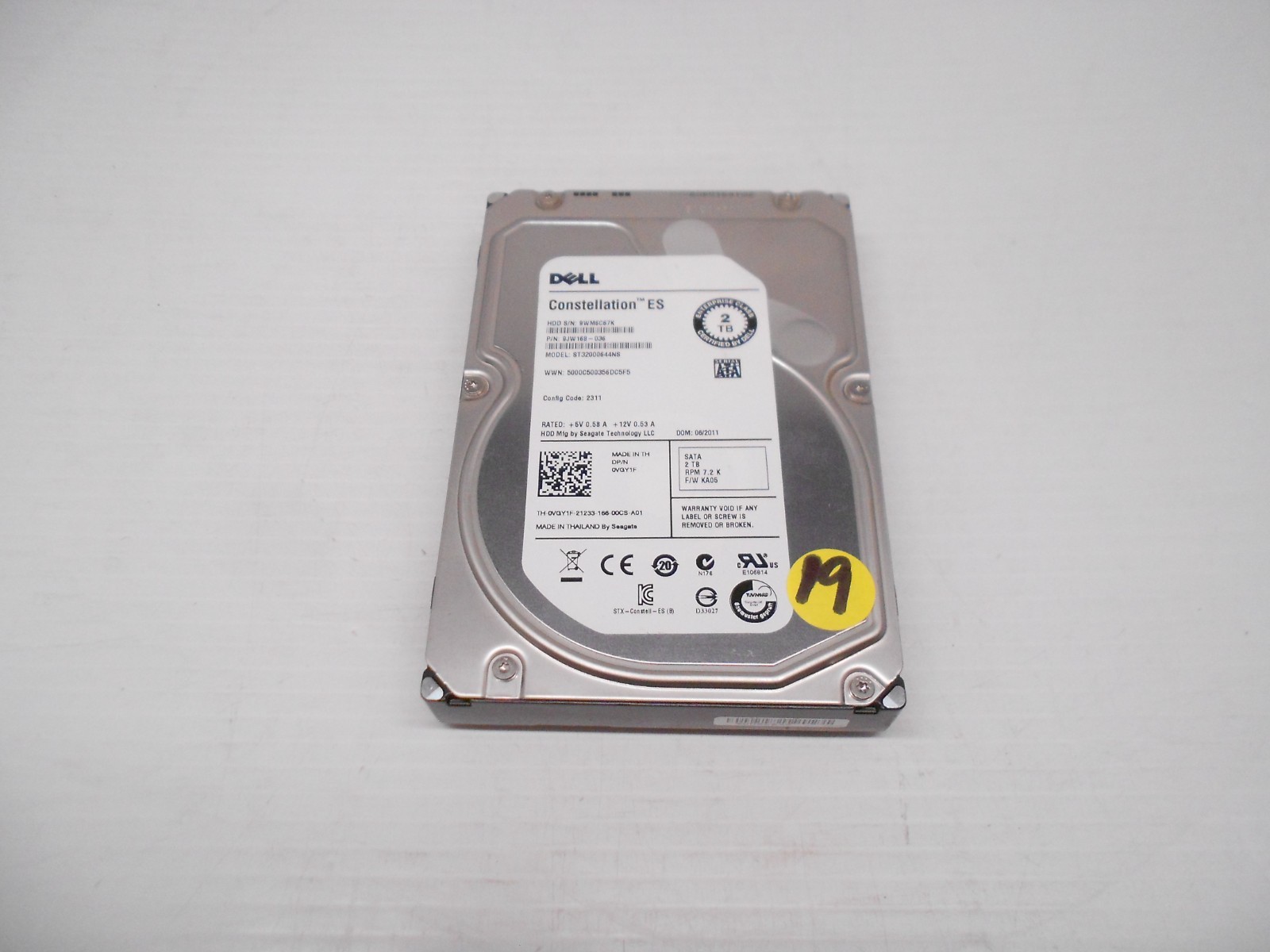 Dell seagate 2TB SATA Hard Drive 3.5'' 7.2K VGY1F 9JW168-036 ST32000644NS