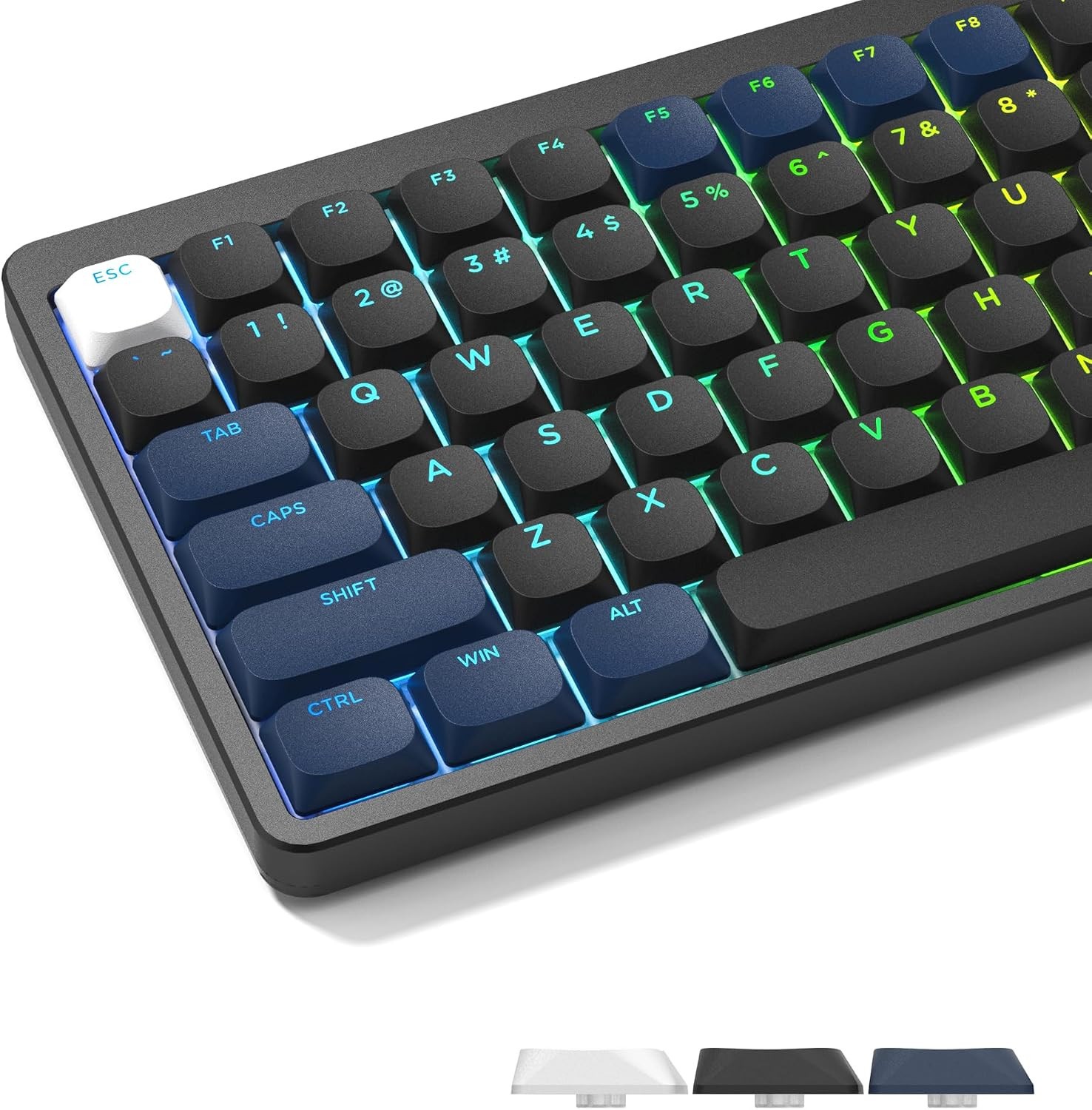 Low Profile Keycaps Set Shine Through Black & Dark Blue Cherry MX Switch