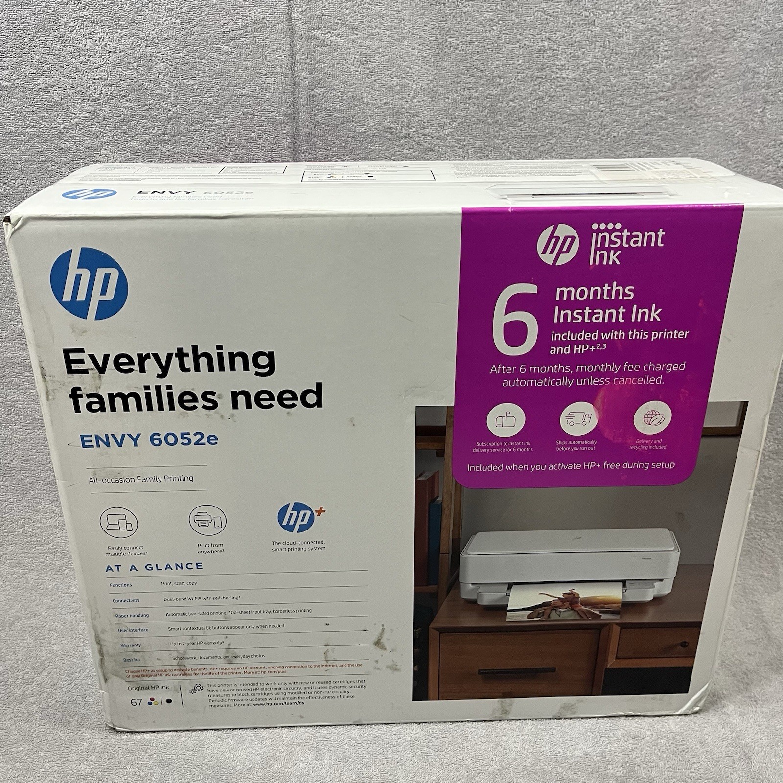 HP ENVY 6052E All-In-One Printer Scanner Copier White 6-Month Instant Ink