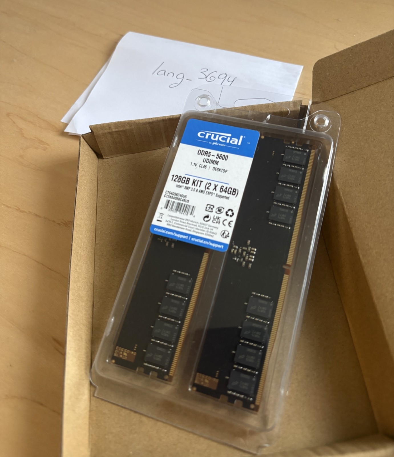 Crucial 128GB Kit (2 X 64GB) DDR5 5600 JEDEC Specification XMP 3.0 & EXPO