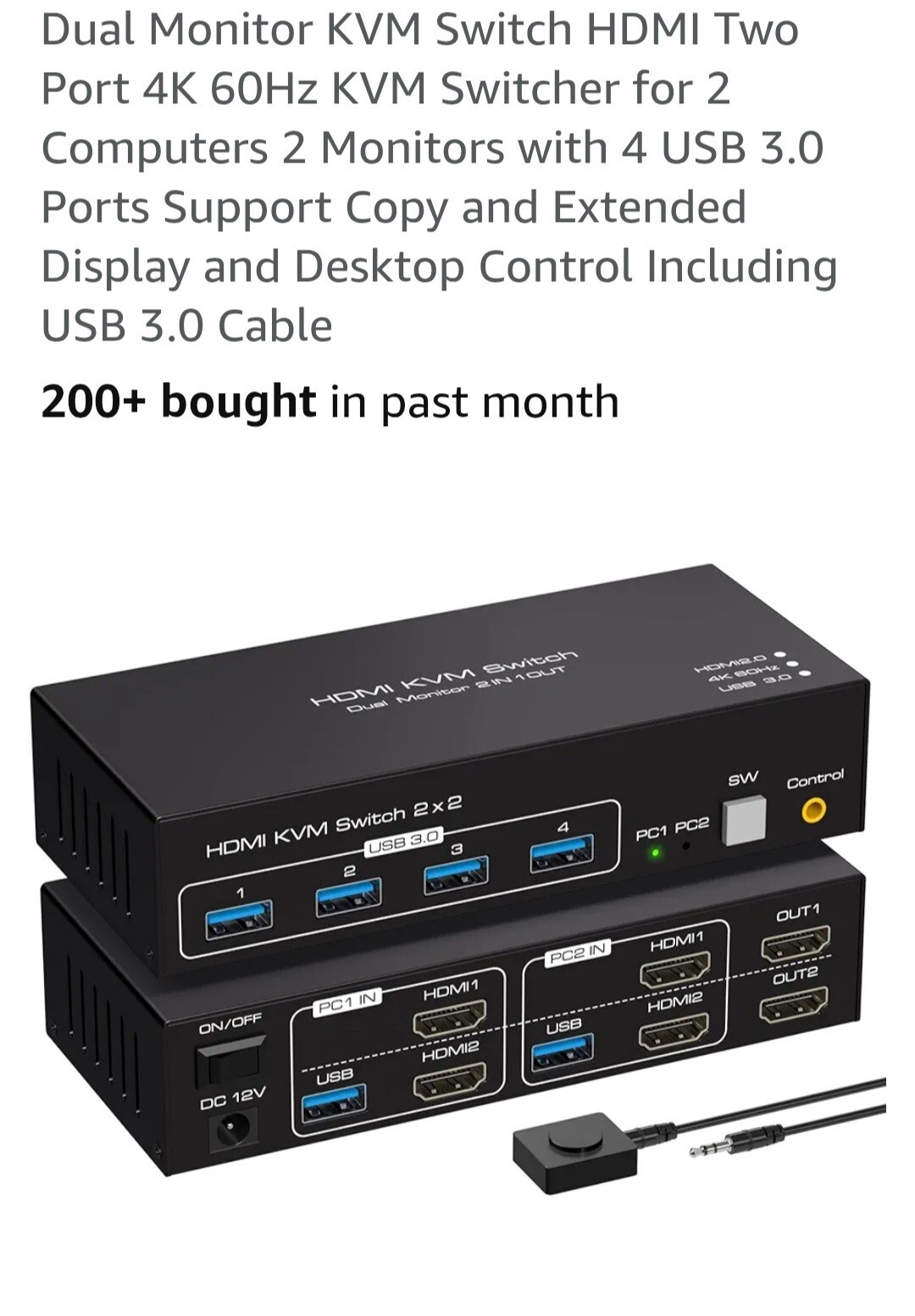 Dual Monitor KVM Switch HDMI 2 Port 4K120Hz KVM Switcher 