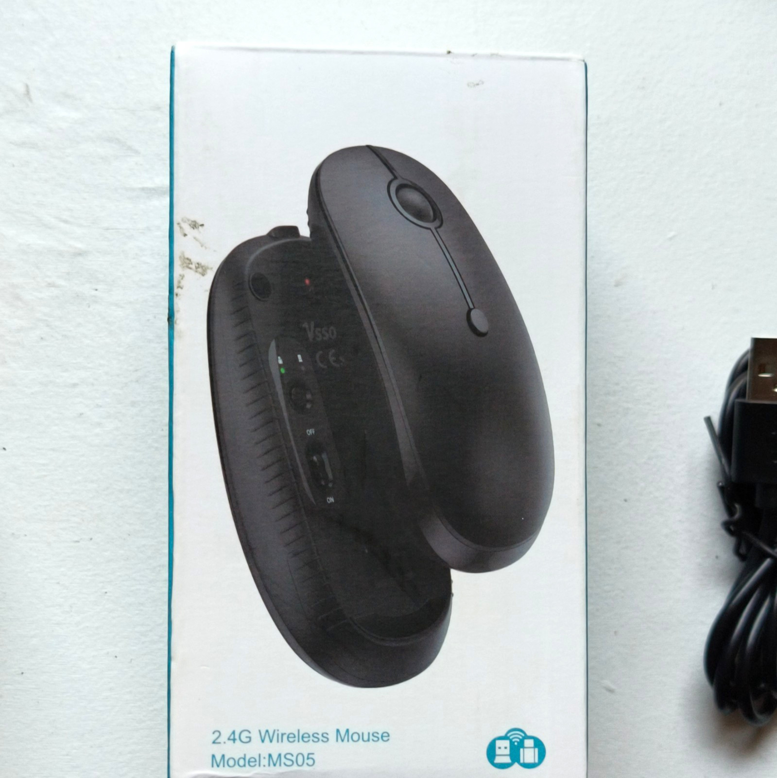 VssoPlor MS05 Wireless Mouse 2.4GHz Optical 1600 DPI 3-Button Rechargeable Black