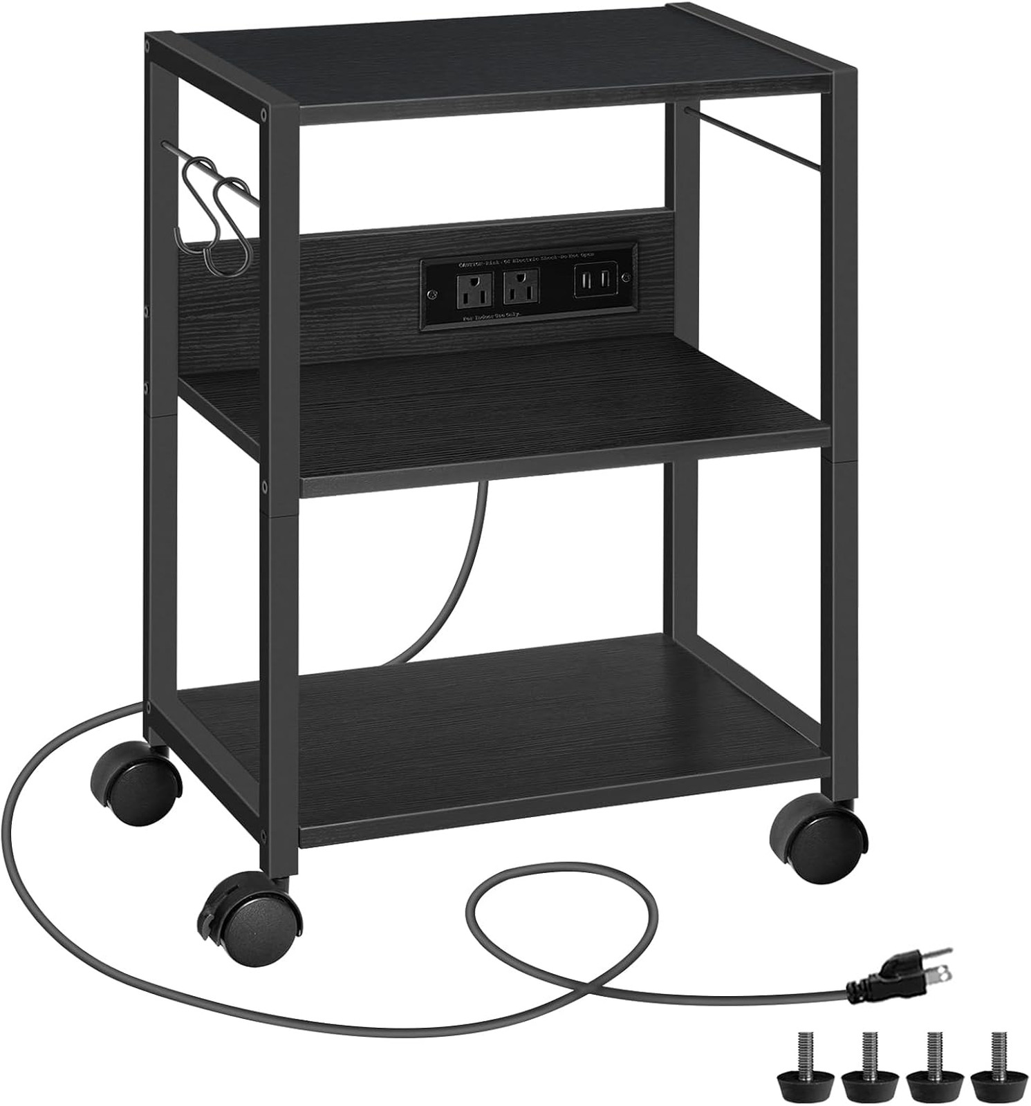 Industrial Printer Cart, 3-Tier Mobile Printer Stand, Rolling Cart with Power