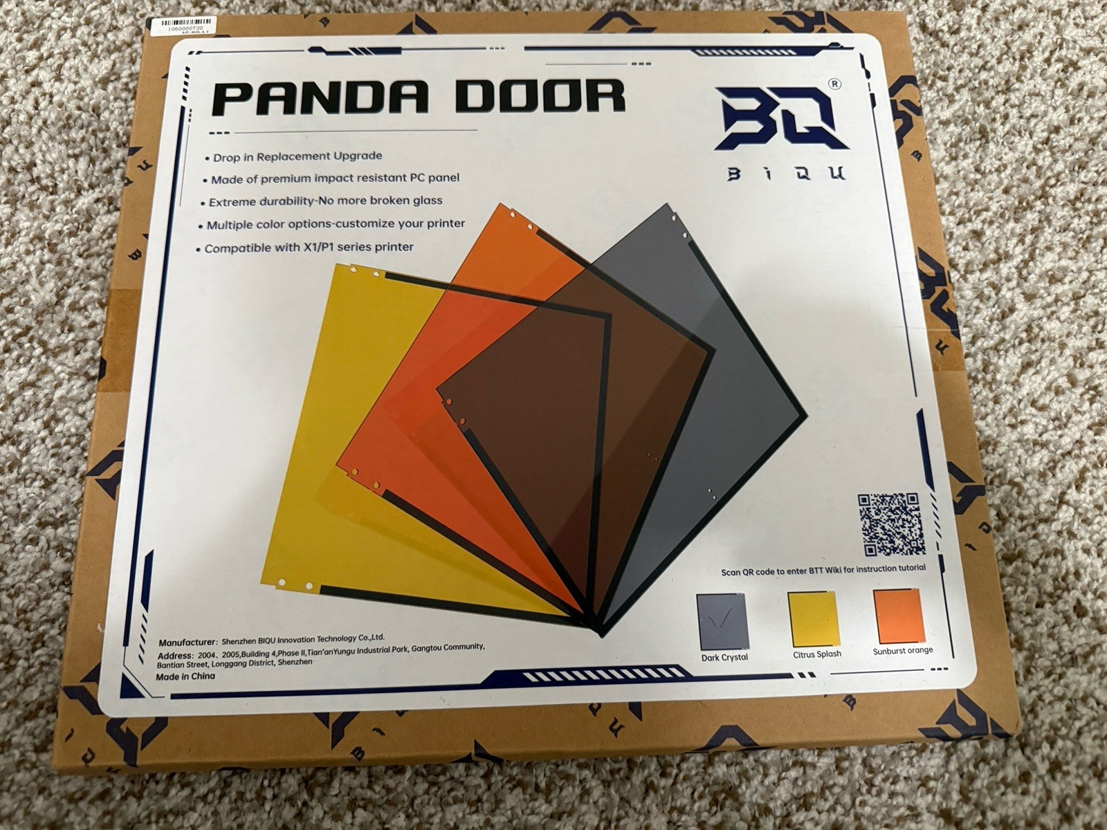 BIQU Panda Door PC Upgrade Panel for Bambu Lab X1/P1 Printers - Dark Crystal NEW