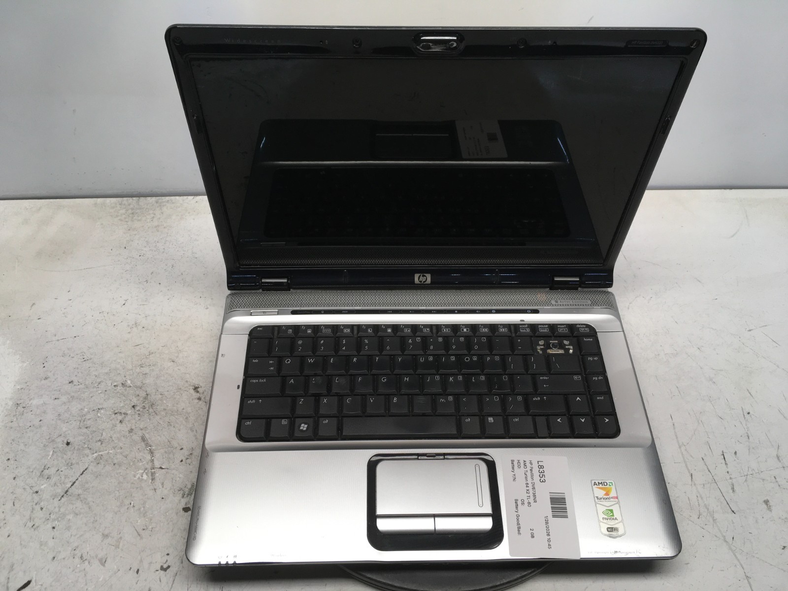 HP Pavilion DV6736NR AMD Turion 64 X2 TL-60 2000MHz 2 GB NO HDD