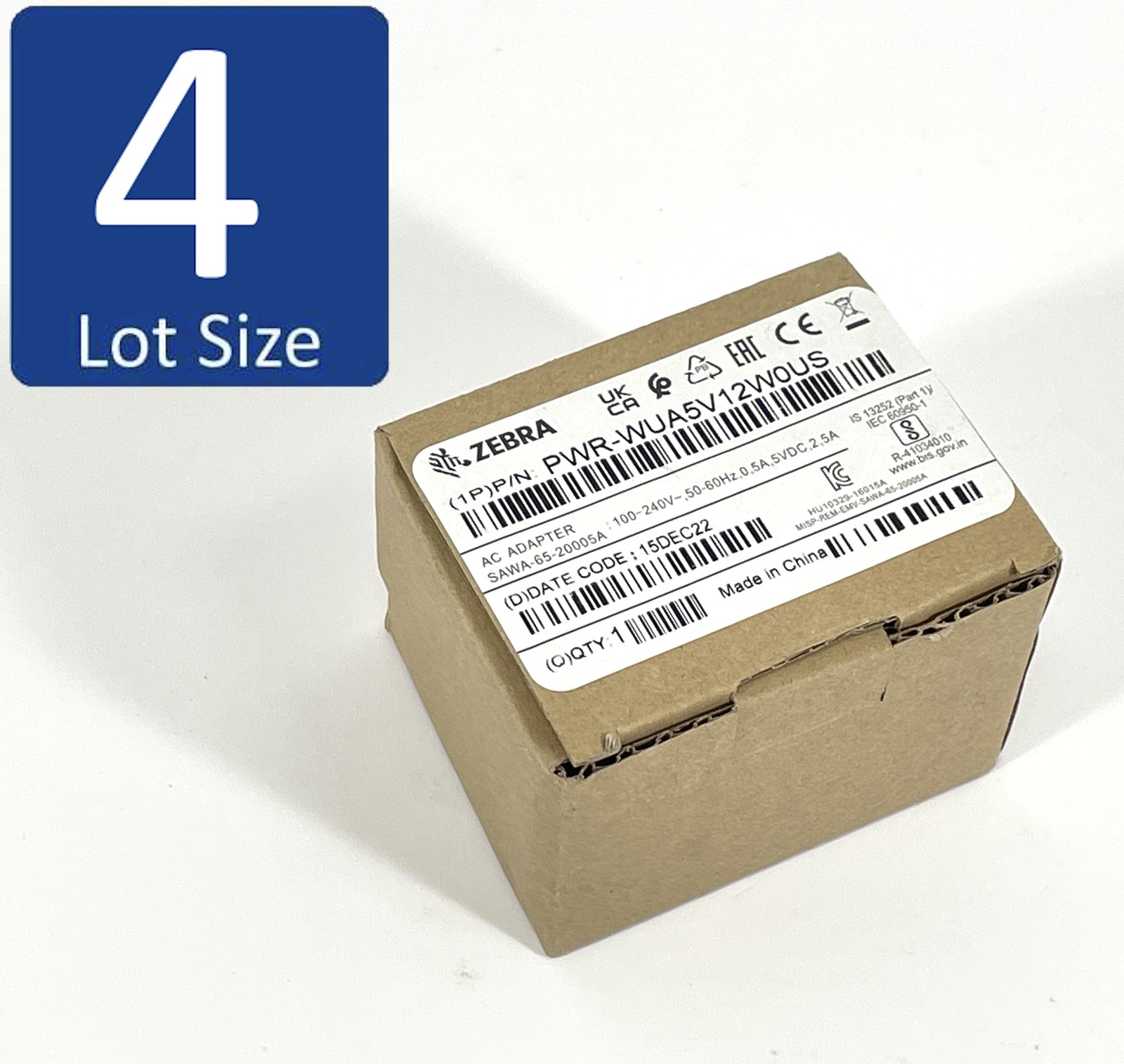 Lot of 4 NEW Open Box Zebra 5V 2.5A AC Adapter PWR-WUA5V12W0US