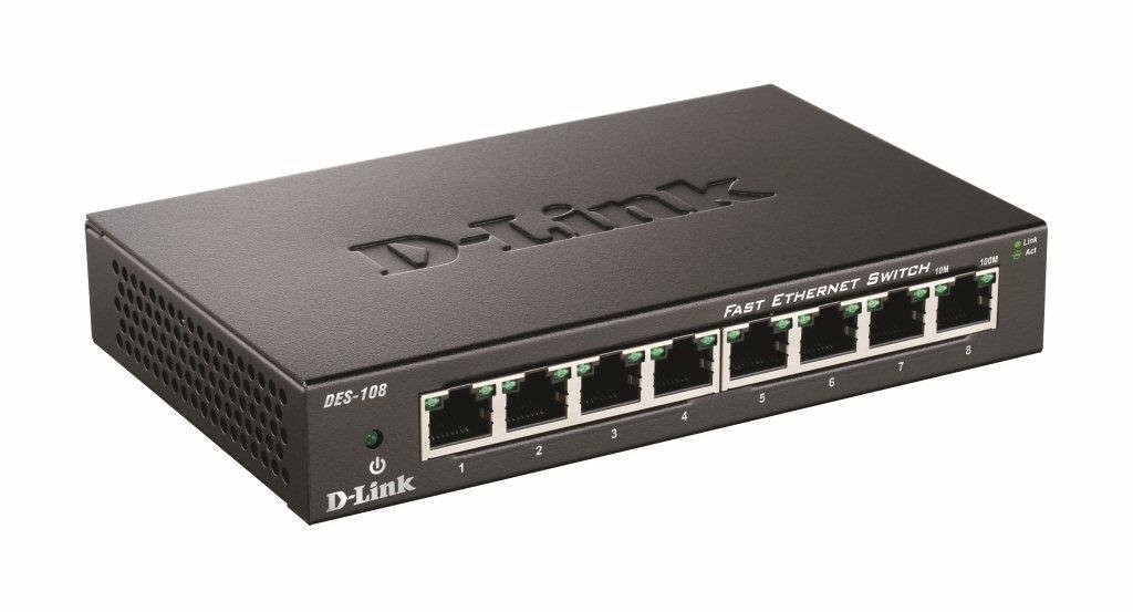 D-Link DES-108/B 8-Port Fast Ethernet Unmanaged Metal Desktop Switch 10/100 Mbit