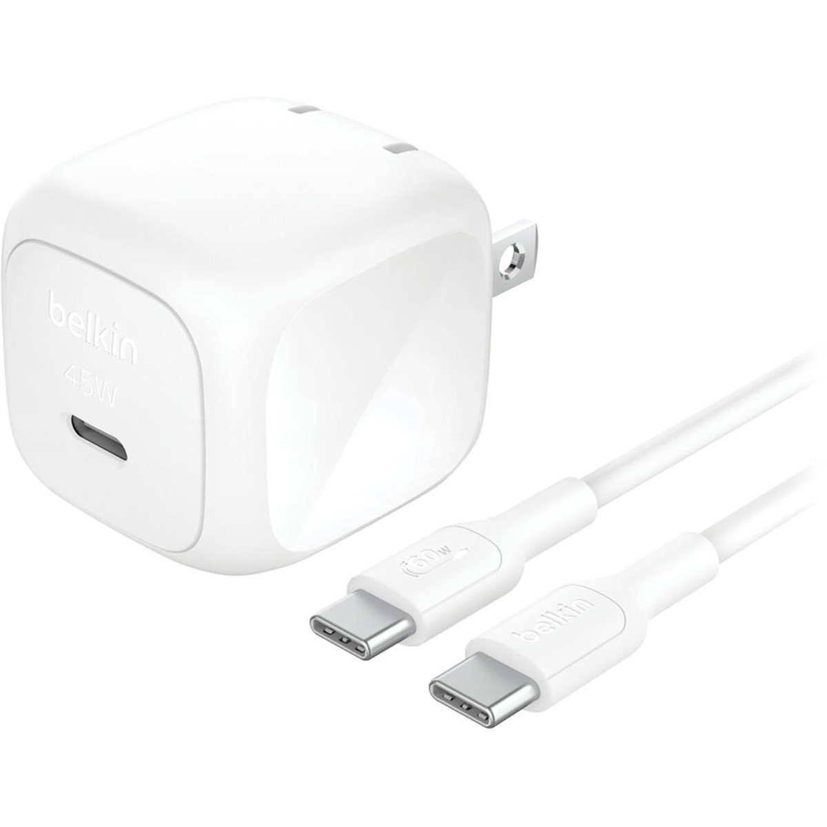 Belkin BoostCharge 45W USB-C PD 3.1 PPS Wall Charger with 3.3' Cable, White