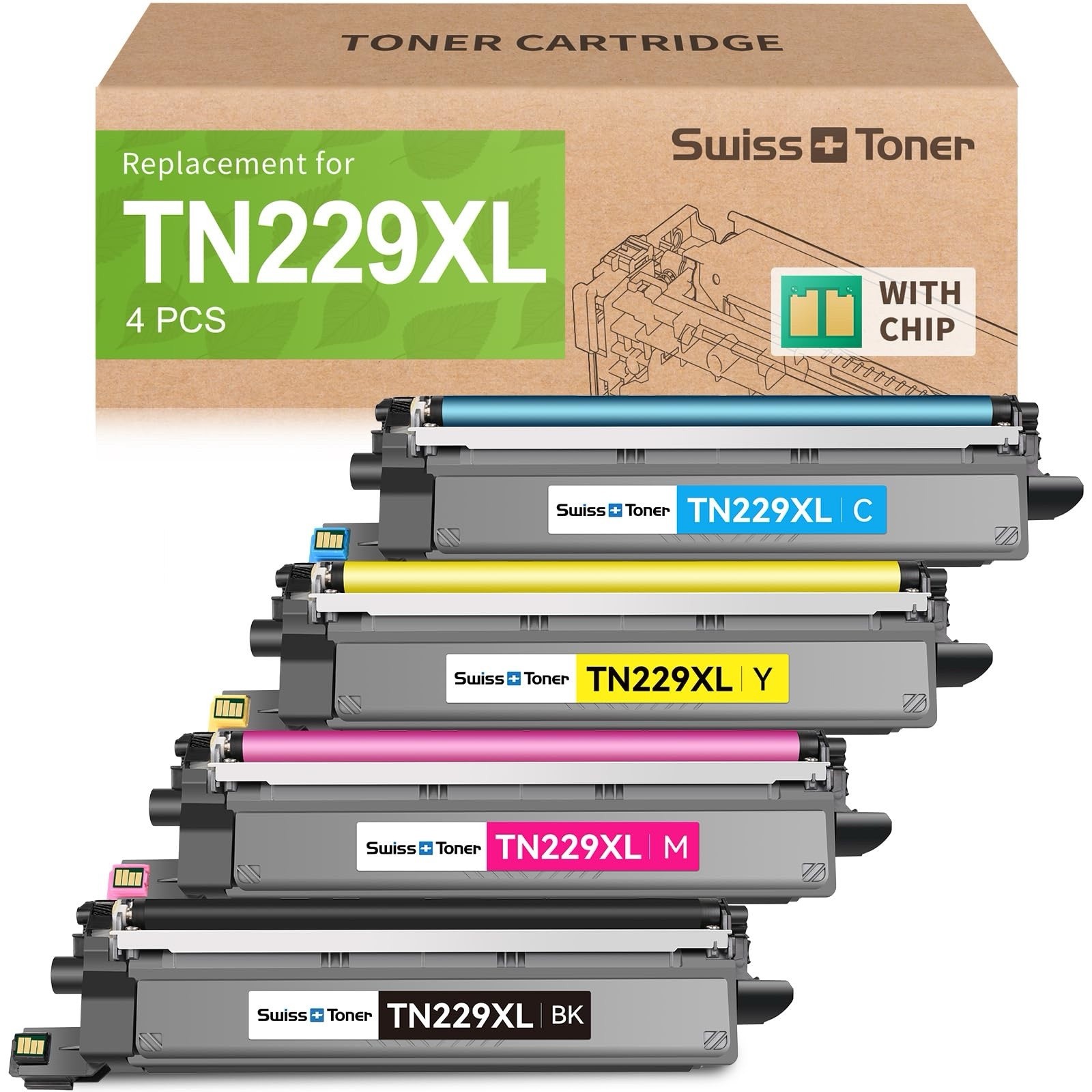 Swiss TN229XL TN229 Toner 4 Pack Brother MFC-L3720CDW HL-L3280CDW