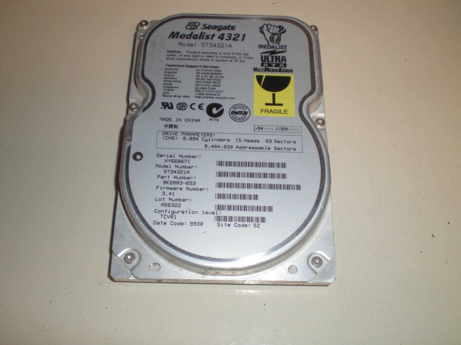 Seagate Medalist 4321 4.3 GB,Internal,5400 RPM,3.5" (ST34321A) Hard Drive