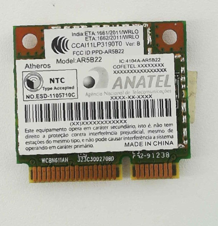 📶 Wifi / BT Network Card Mini PCIe Adapter 🔧 Atheros AR5B22 ANATEL
