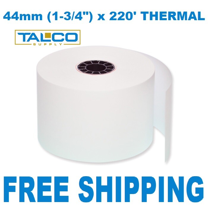 (100) 44mm (1-3/4") x 220' THERMAL CASH REGISTER PAPER ROLLS  ~FREE SHIPPING~