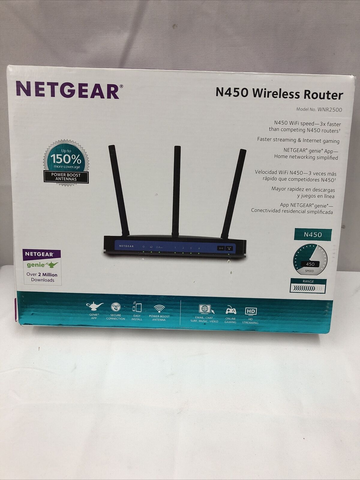 Netgear N450 450 Mbps 4-Port 10/100 Wireless N Router ~ WNR2500-100NAS