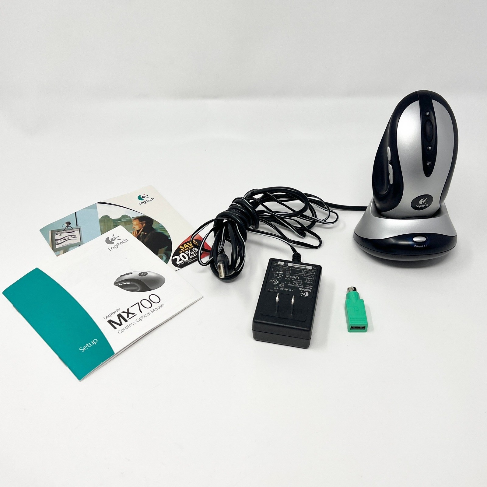 Logitech MX700 Wireless Optical Gaming Mouse M/N M-RY81 Charging Base + Adapter