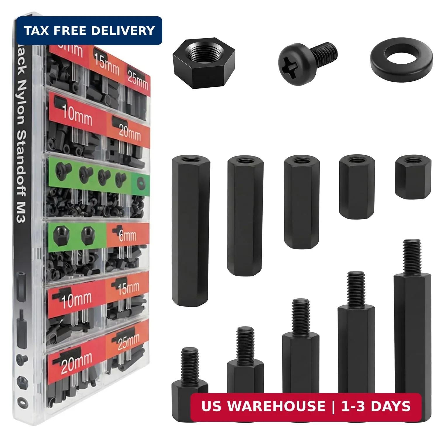 M3 Black Nylon Standoff Screws Spacers Nuts for Motherboard & PCB Mounting Hardw