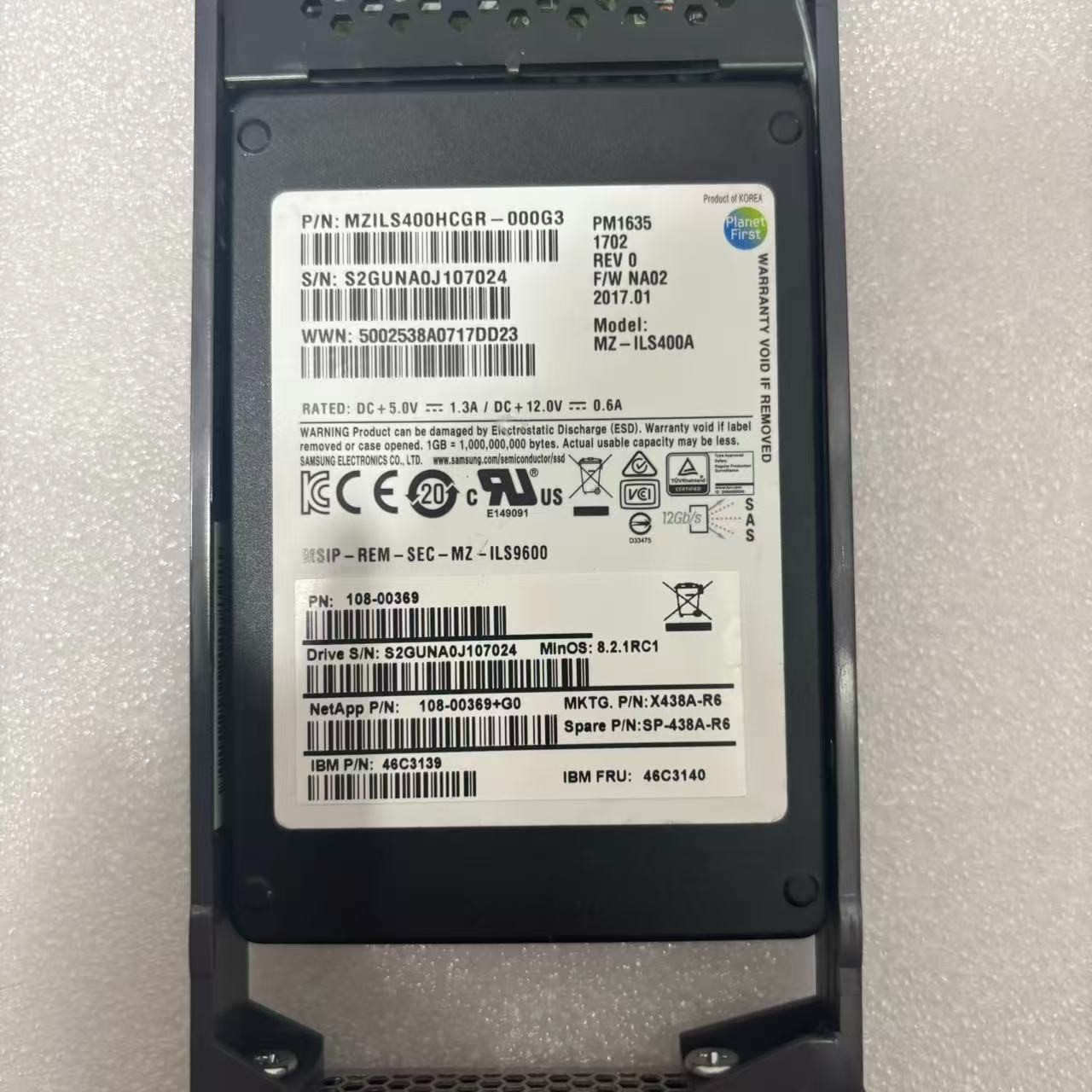 Netapp X438A MZILS400HCGR-000G3 108-00369 PM1635 400GB MZ-ILS400A SAS 12G SSD
