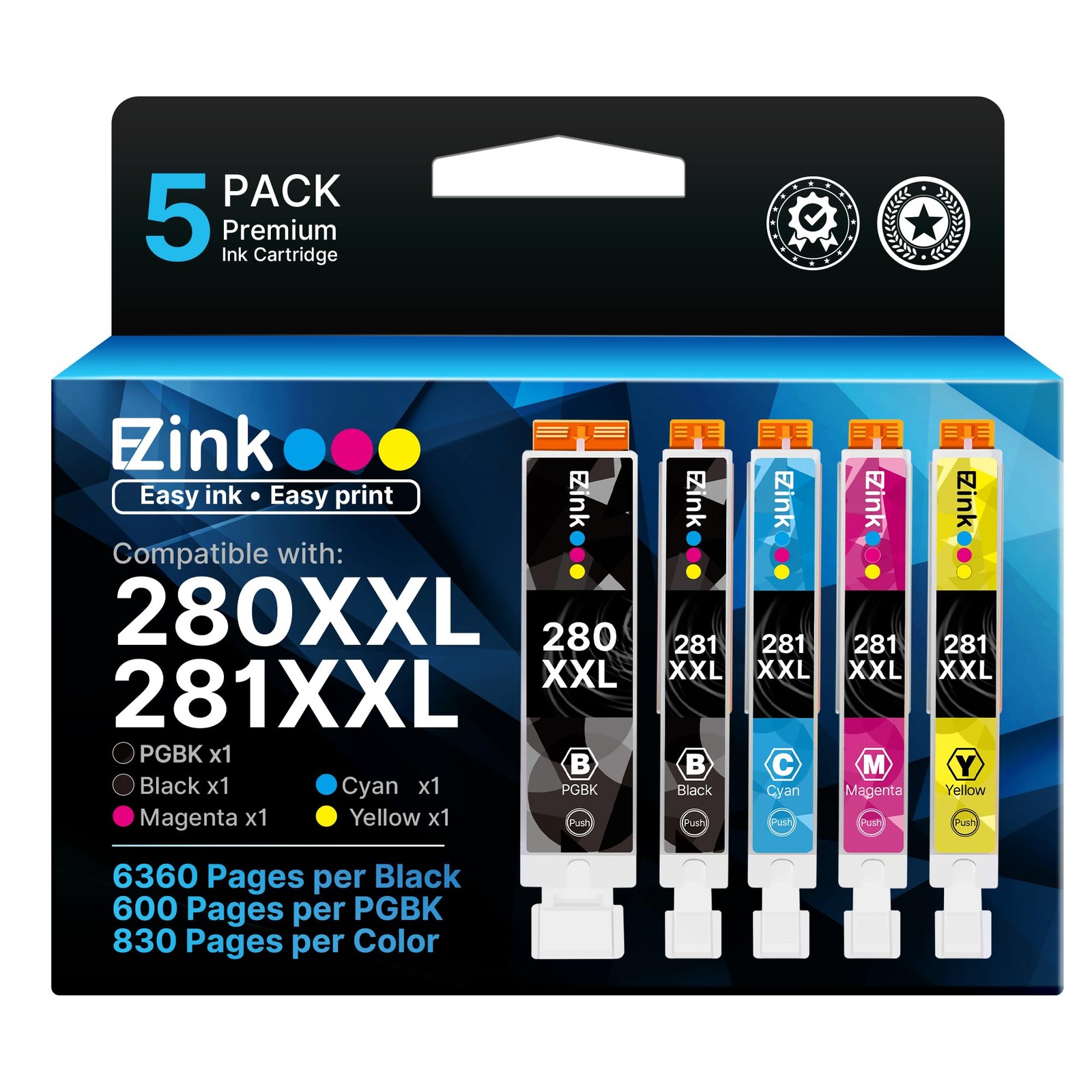 EZink Compatible Canon PGI-280XXL CLI-281XXL Ink Cartridges Lot + Bonus Extras