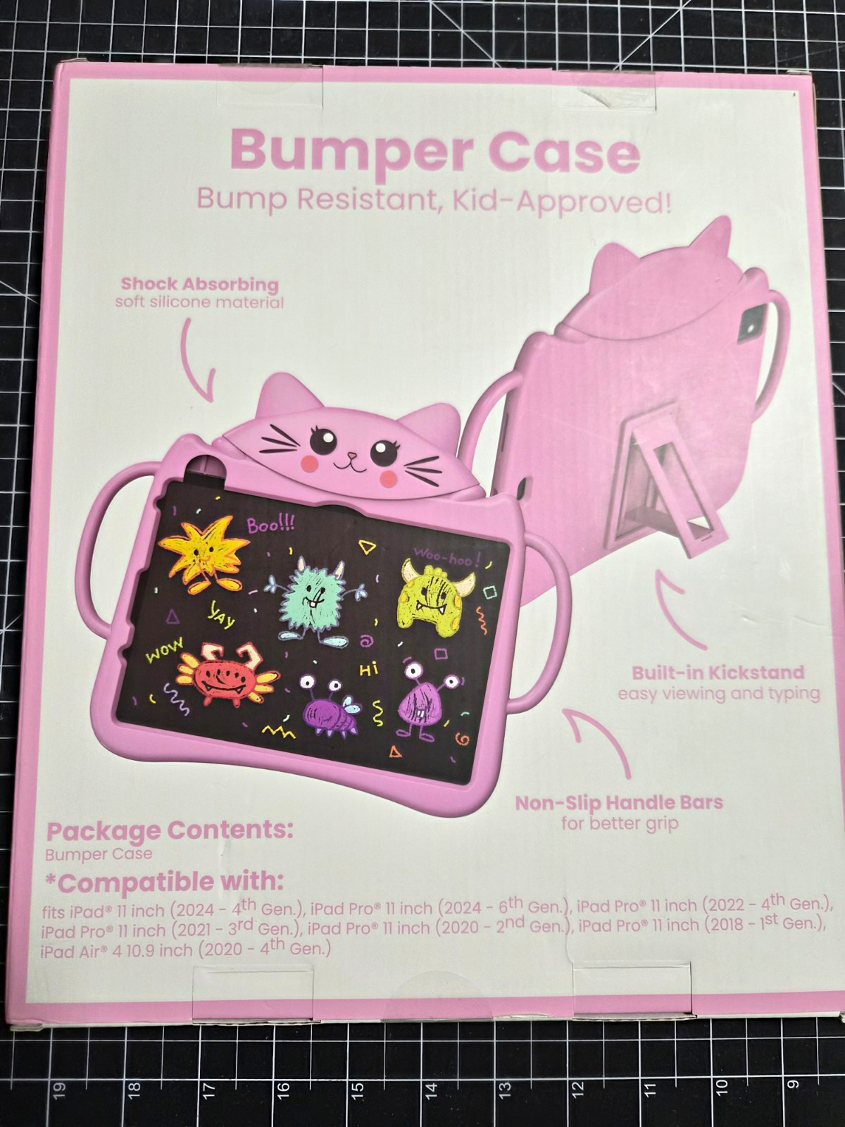 Pink Cat Silicone Bumper Case Shockproof Anti-Slip Stand for iPad 11/10.9"