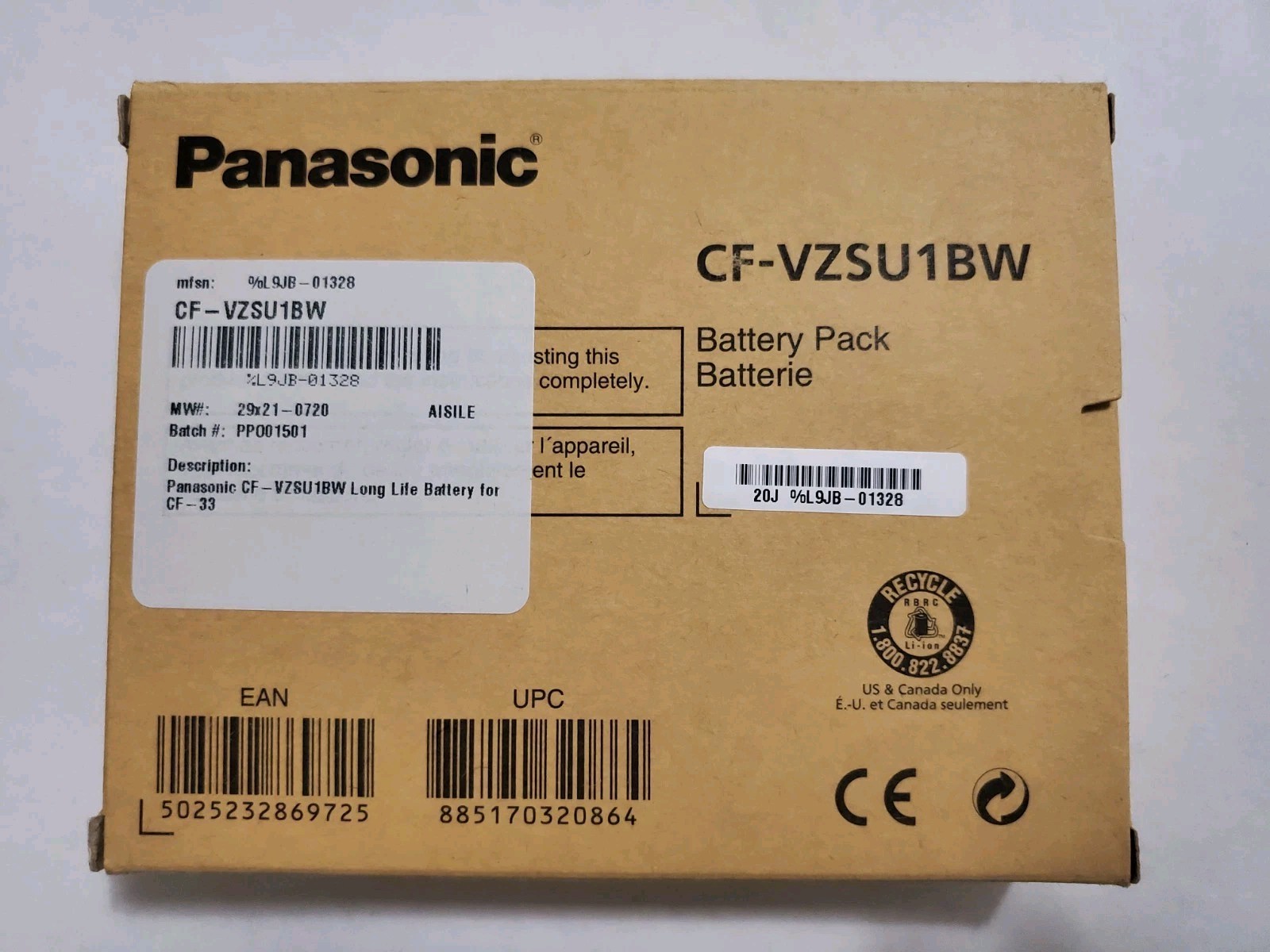 Original Panasonic Long Life Battery for Toughbook CF-33 CF-VZSU1BW.