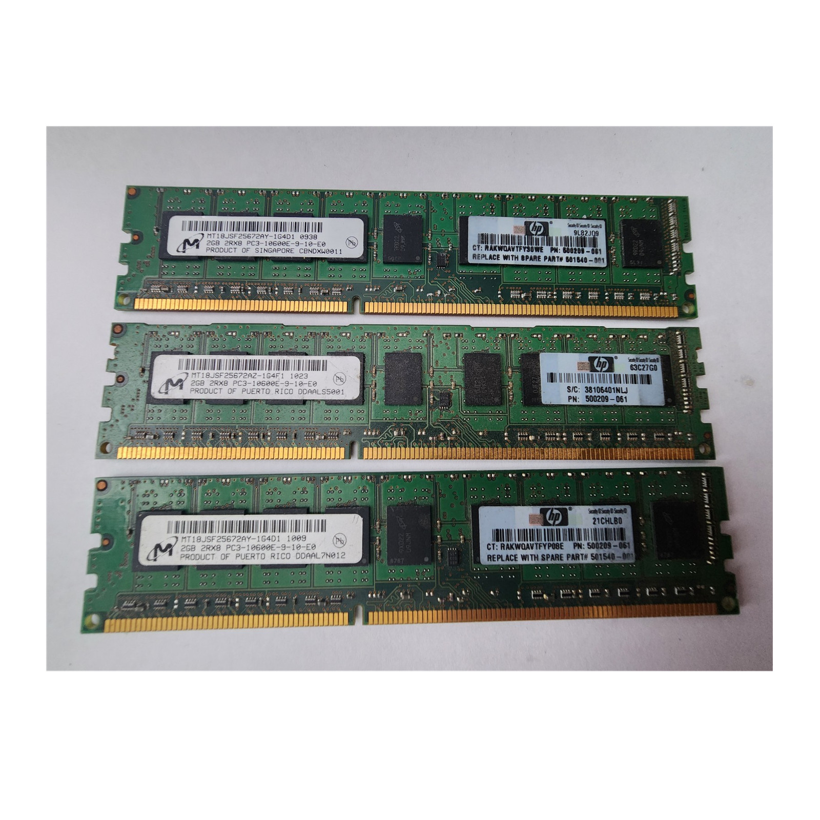 Micron HP 6GB (3x2GB) DDR3 PC3-10600E DIMM 240-Pin ECC RAM 500209-061