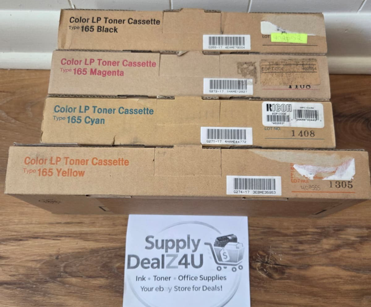 GENUINE RICOH TYPE 165 CMYK TONER SET CL3500 CL3500N LP221C OEM 4PK SET NEW
