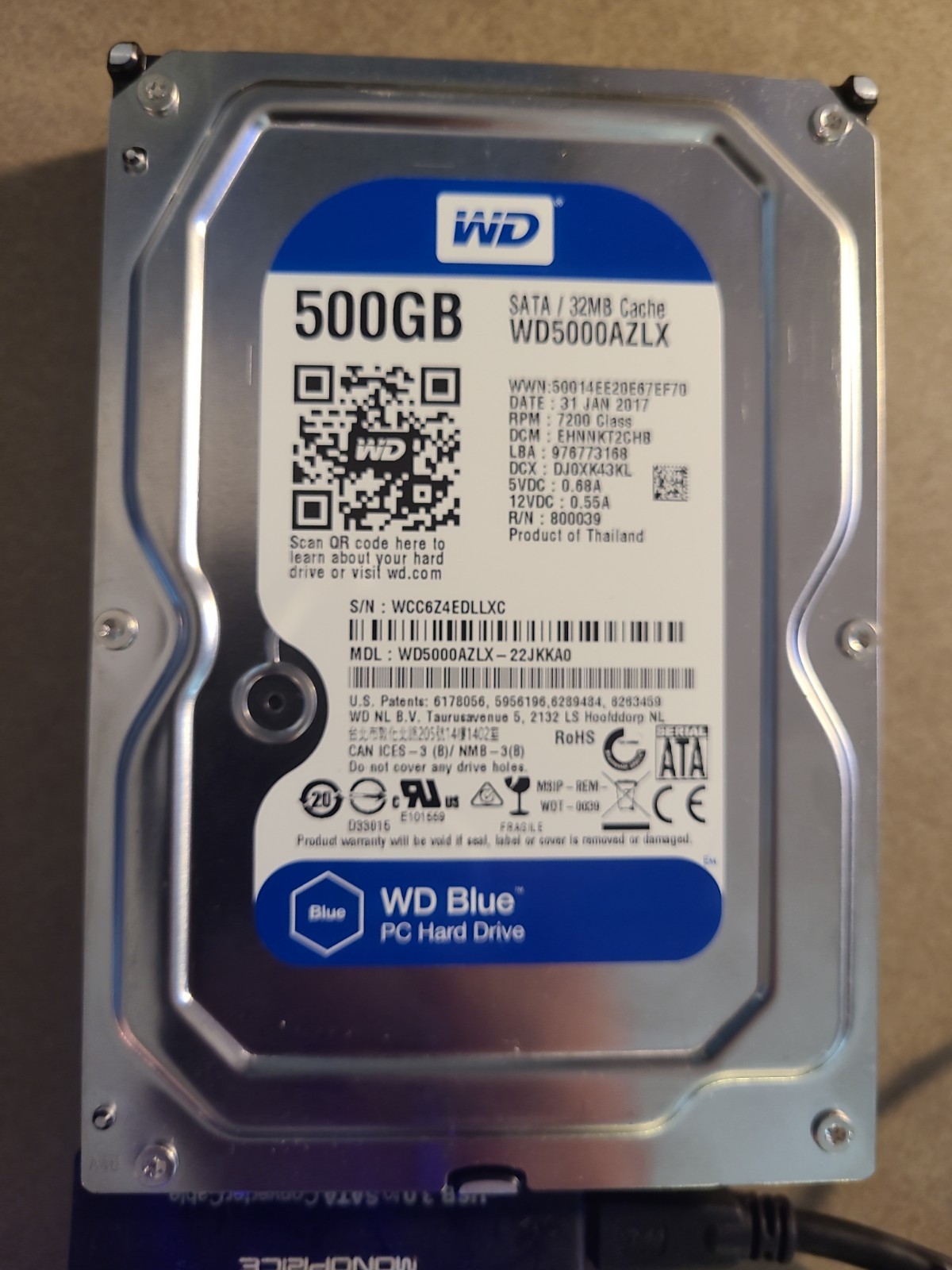 WD WD5000AZLX WD Blue 500GB 7200RPM SATA 3.5 Hard Drive - Used, Tested OK 