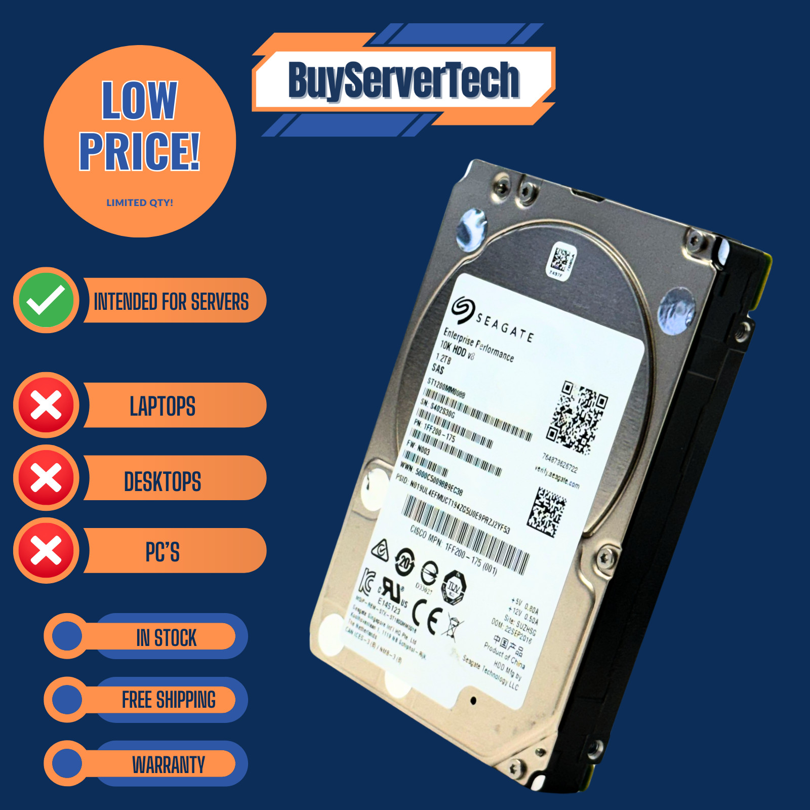 Seagate ST1200MM0088 1.2TB 10K SAS 12Gbps 2.5" HDD | 128MB | 512n | 1YR Warranty