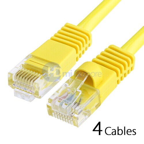 4x 25FT CAT5e Cable Ethernet Lan Network CAT5 RJ45 Patch Cord Internet Yellow