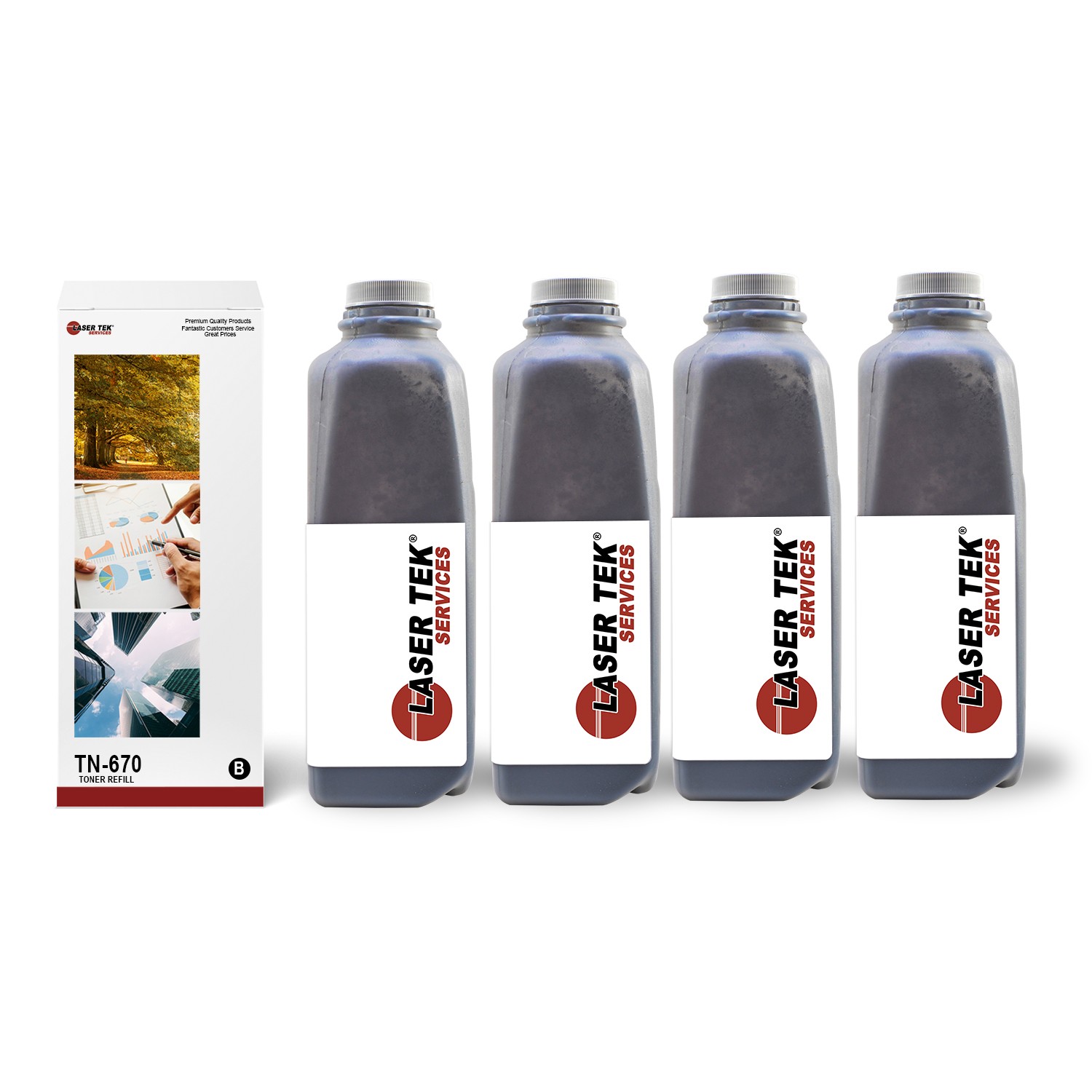 4Pk LTS TN670 Black Toner Refill Kit Compatible for Brother HL-6050D 6050DN
