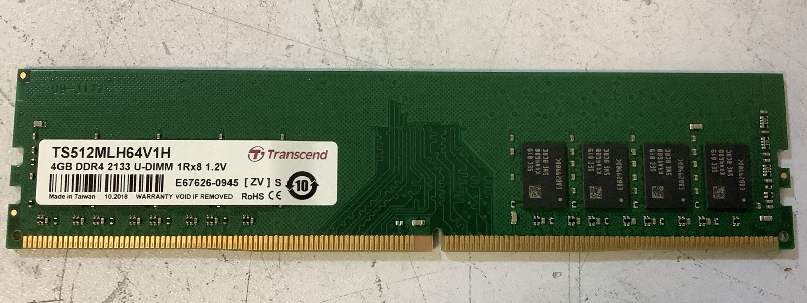 Transcend 4GB DDR4 2133 U-DIMM 1RX8 1.2V MEMORY TS512MLH64V1HLOT L-T3B