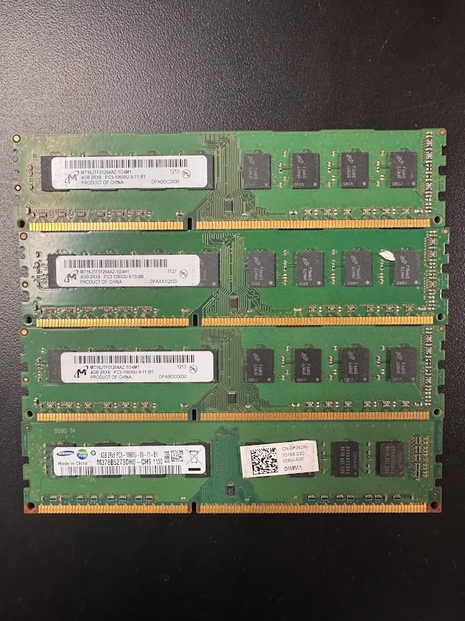 16GB (4x4GB) 2RX8 PC3-10600U-9-11-B1 Micron & Samsung Desktop Memory