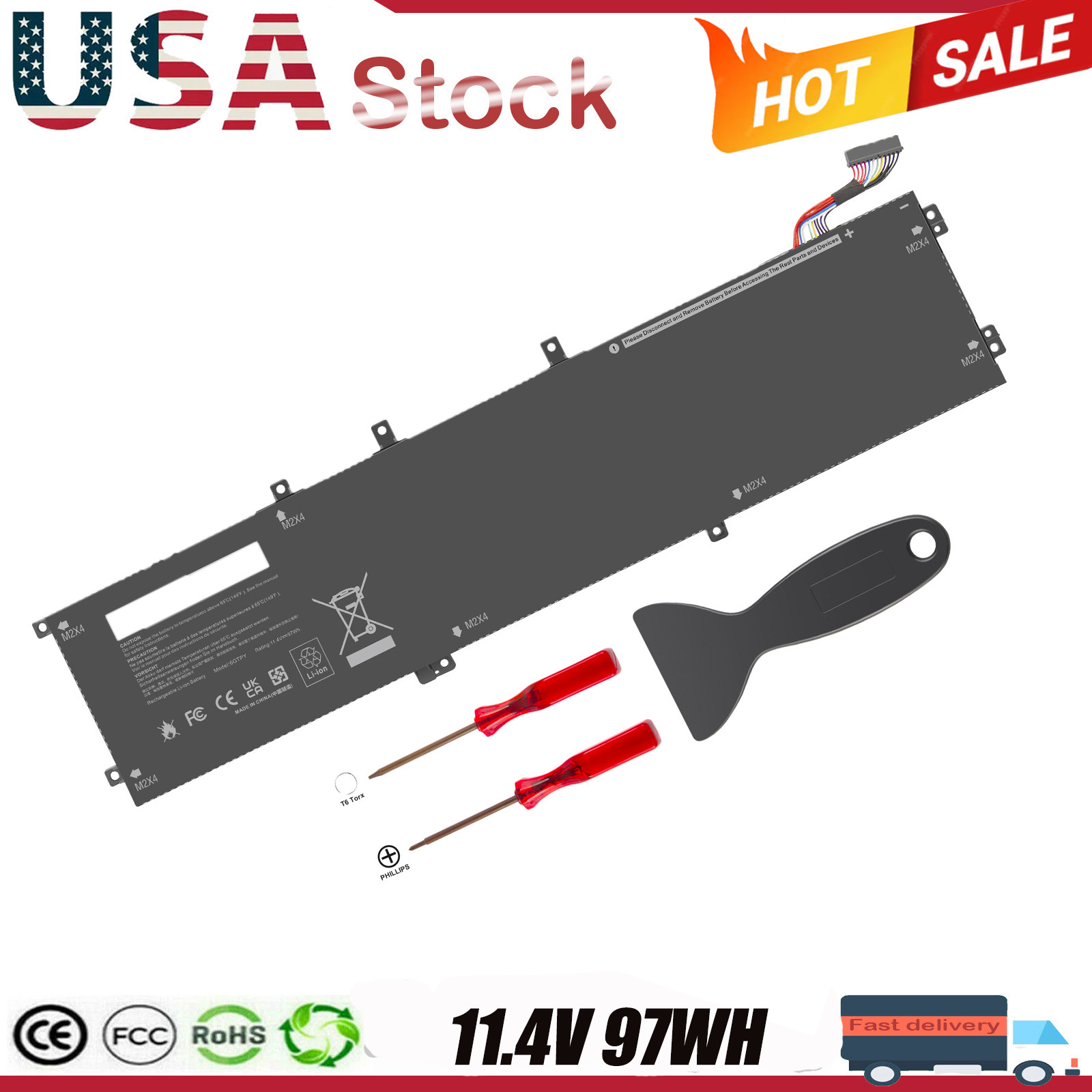 New 97WH 6GTPY Battery For Dell Precision 5510 5520 5530 XPS 15 9560 9570 9550