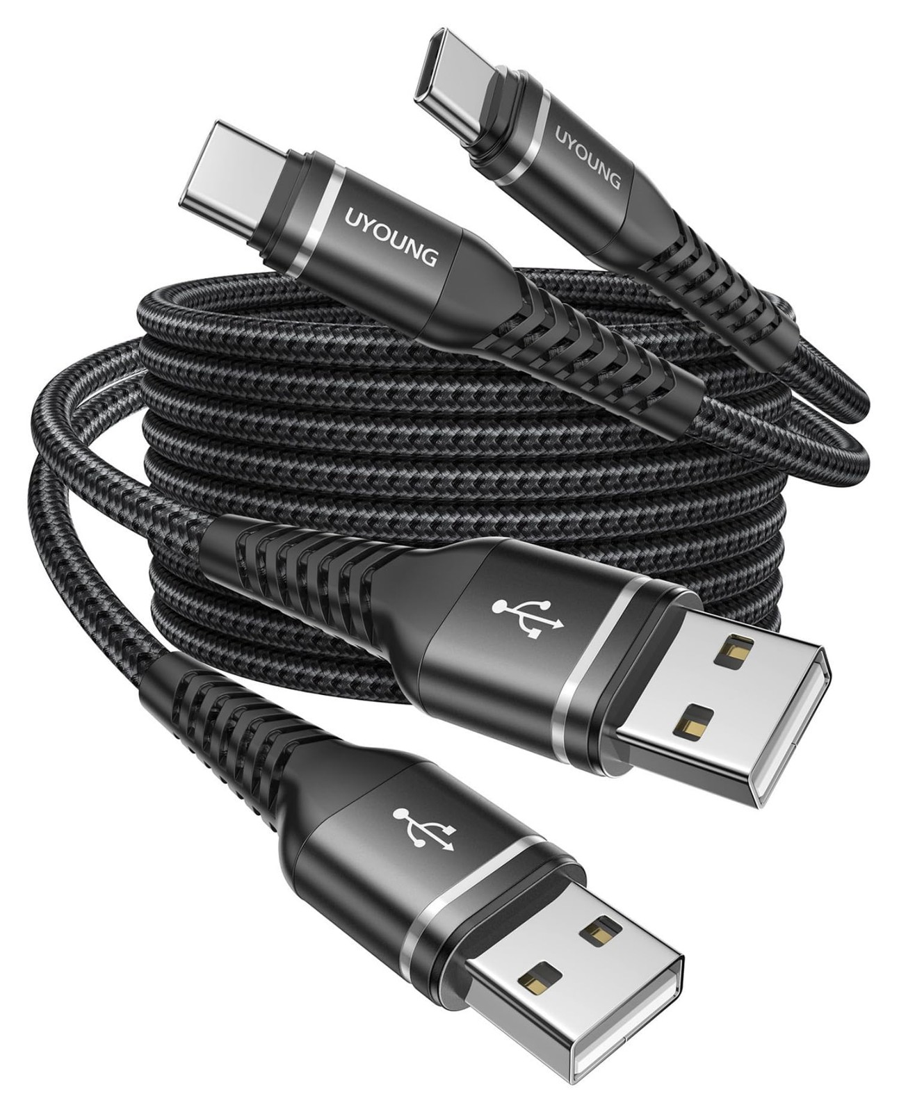 USB to USB C Cable 6FT 2-Pack Fast Charging 60W for iPhone 15 CarPlay Black