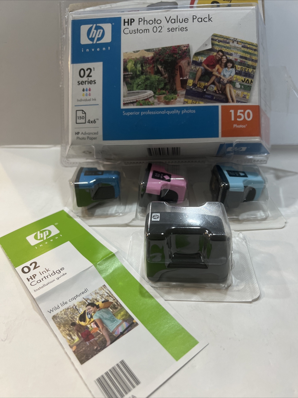 4x GENUINE HP 02 Series Photo Pack Ink Cartridge Lot Black Color Four Oem New