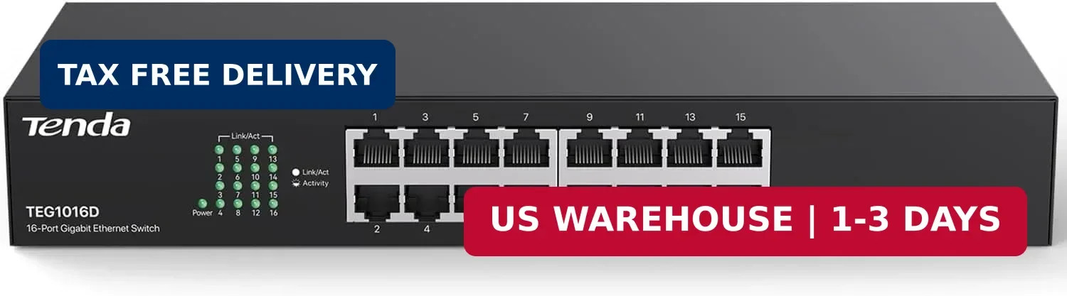 Tenda 16 Port Gigabit Ethernet Switch | Desktop/Rackmount Network Switch | 16*10