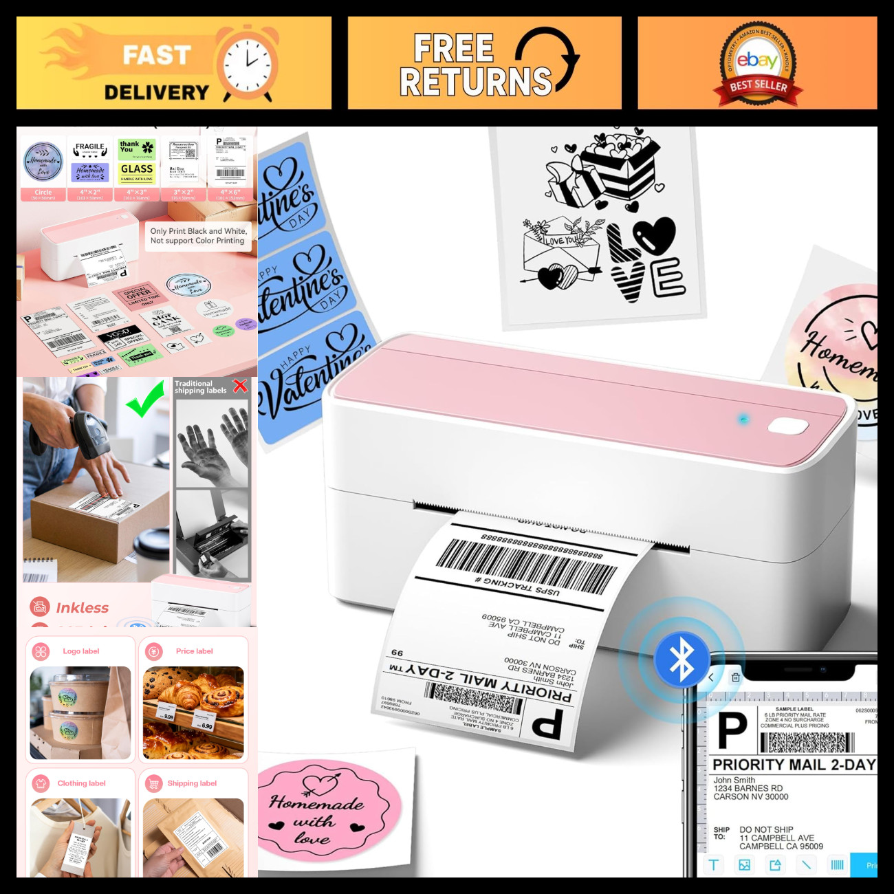 Bluetooth Thermal Label Printer, 241BT Portable Label Maker & 20 Labels - Fast,