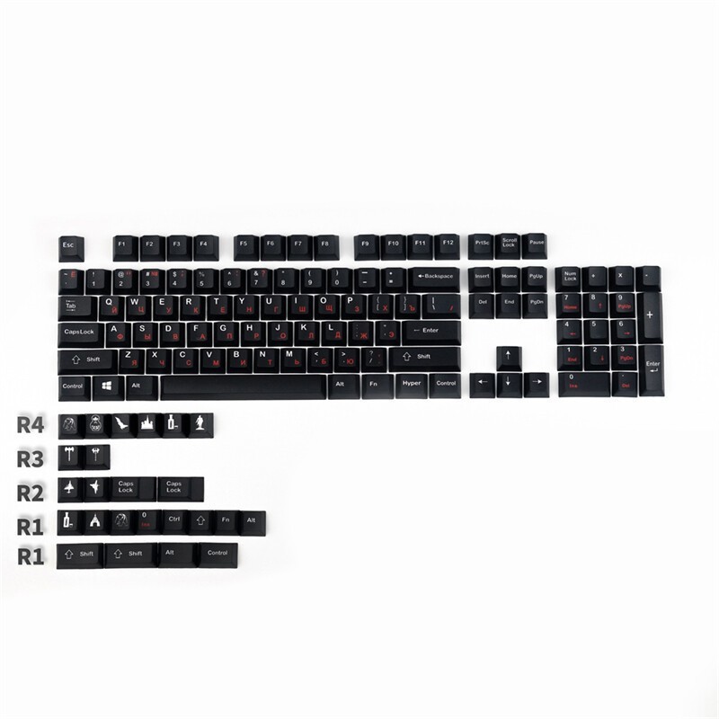Black Simple Russian Keycap Cherry MX PBT 128 KeyCaps in Box for Cherry MX 