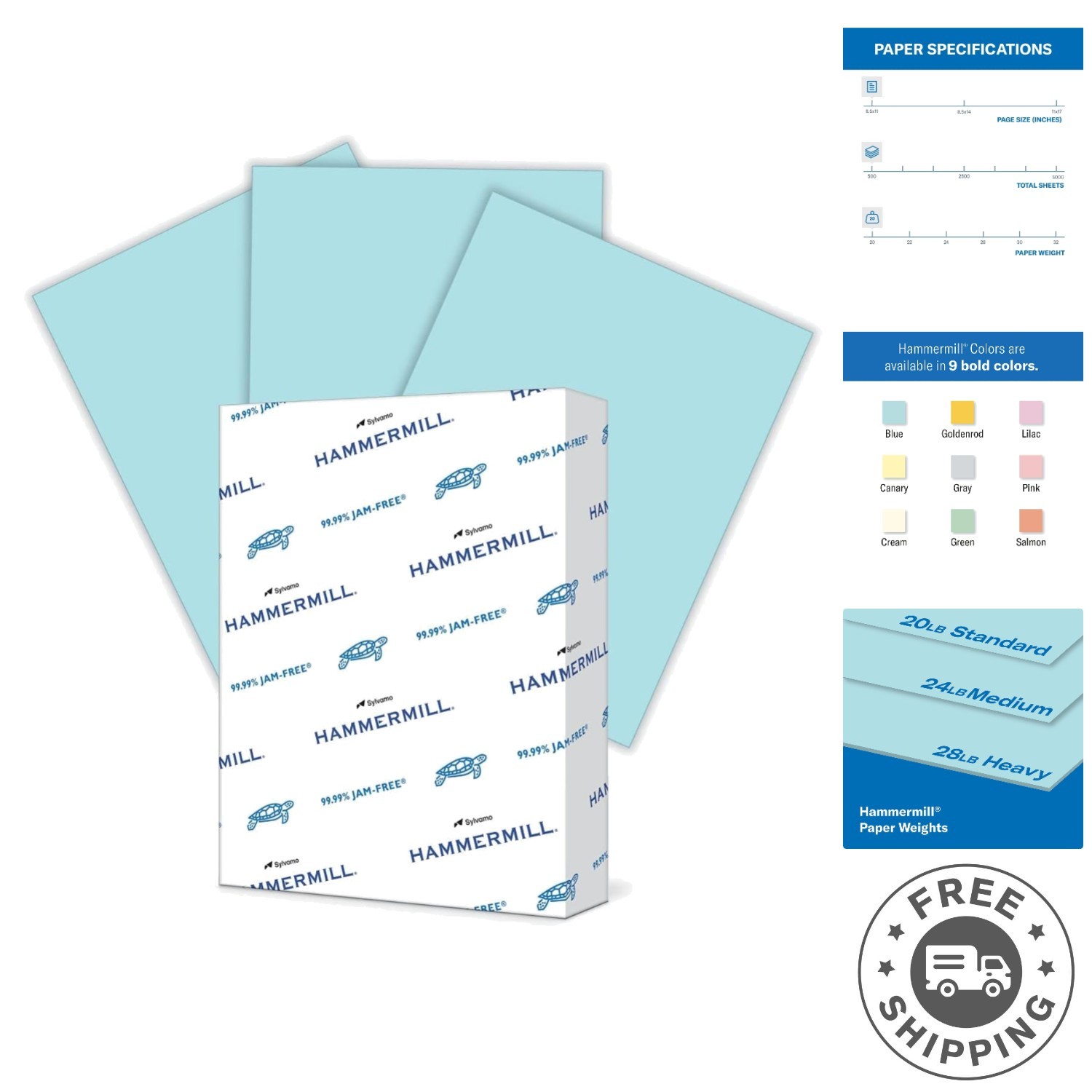 High Opacity 20 lb Blue Colored Paper, 500 Sheets - Ideal for Creative Projects