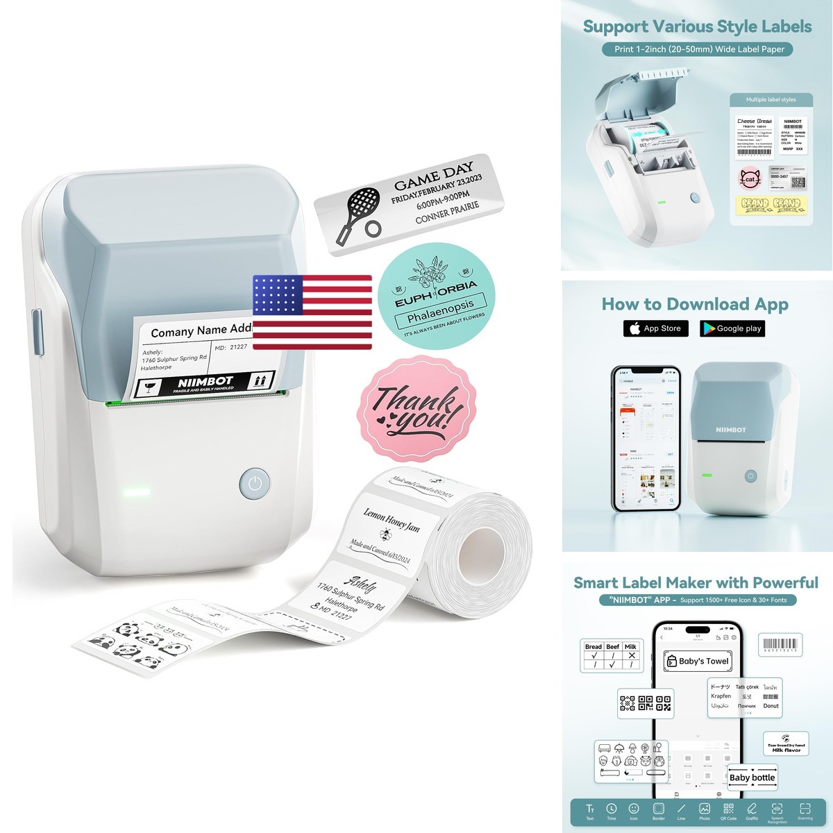 NIIMBOT B1 2Inch Bluetooth Label Printer Light Blue
