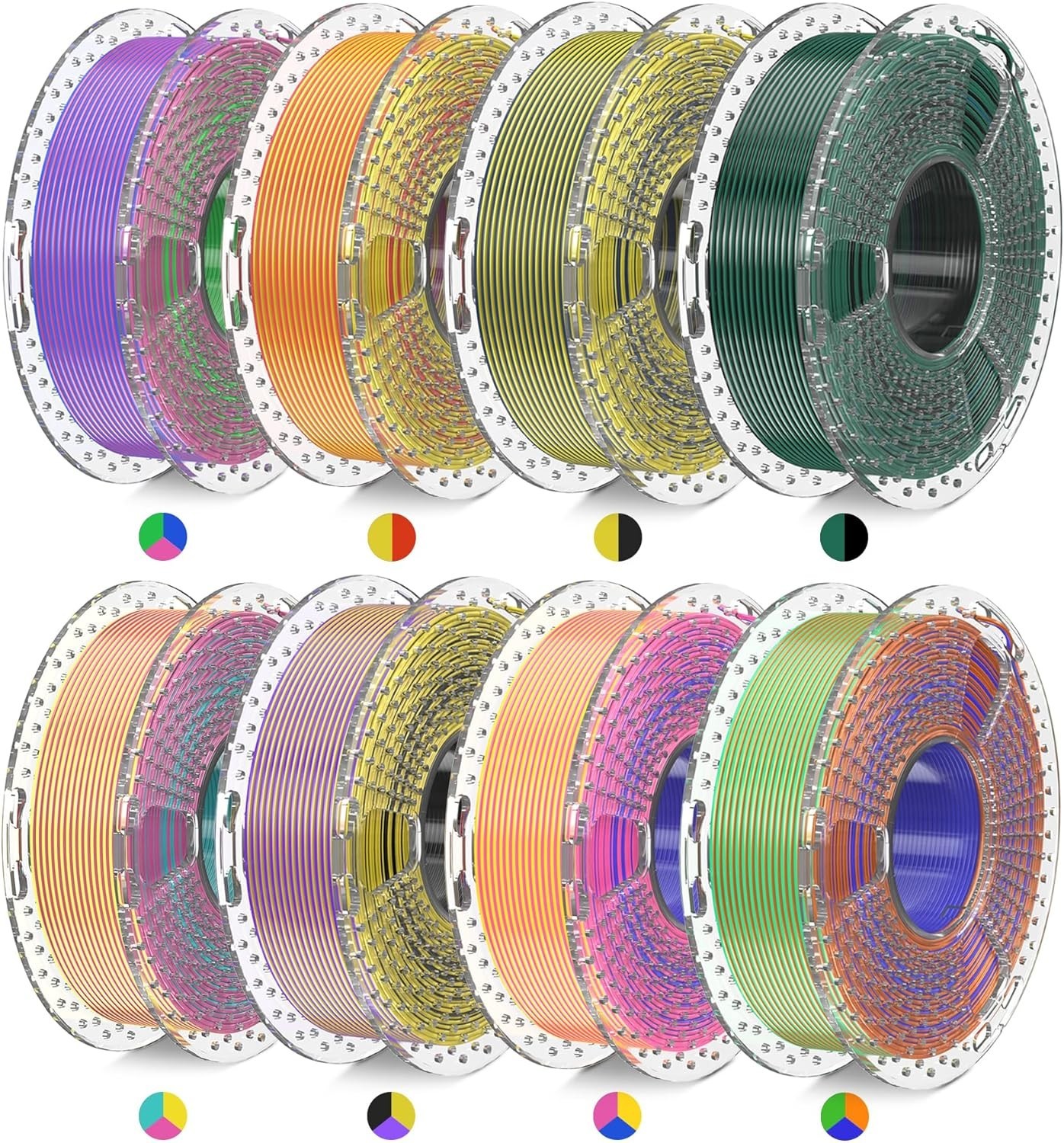 Silk Filament Mini Pack, Dual & Triple Color 3D Filament Bundle, Individually