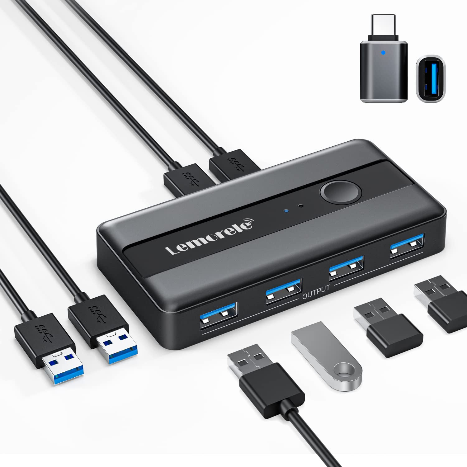 Lemorele USB 3.0 Switch Selector 2 Computers Sharing 4 USB Devices 4-Port USB