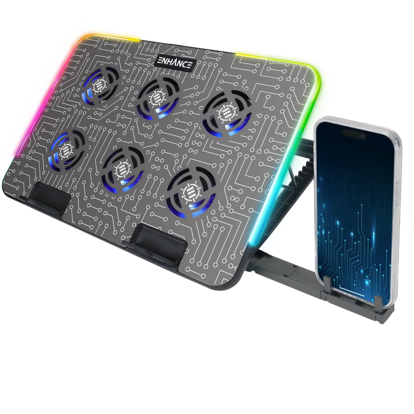 ENHANCE Voltaic 2 Laptop Cooling Pad - Metal Top Cooling Pad with RGB Lighting